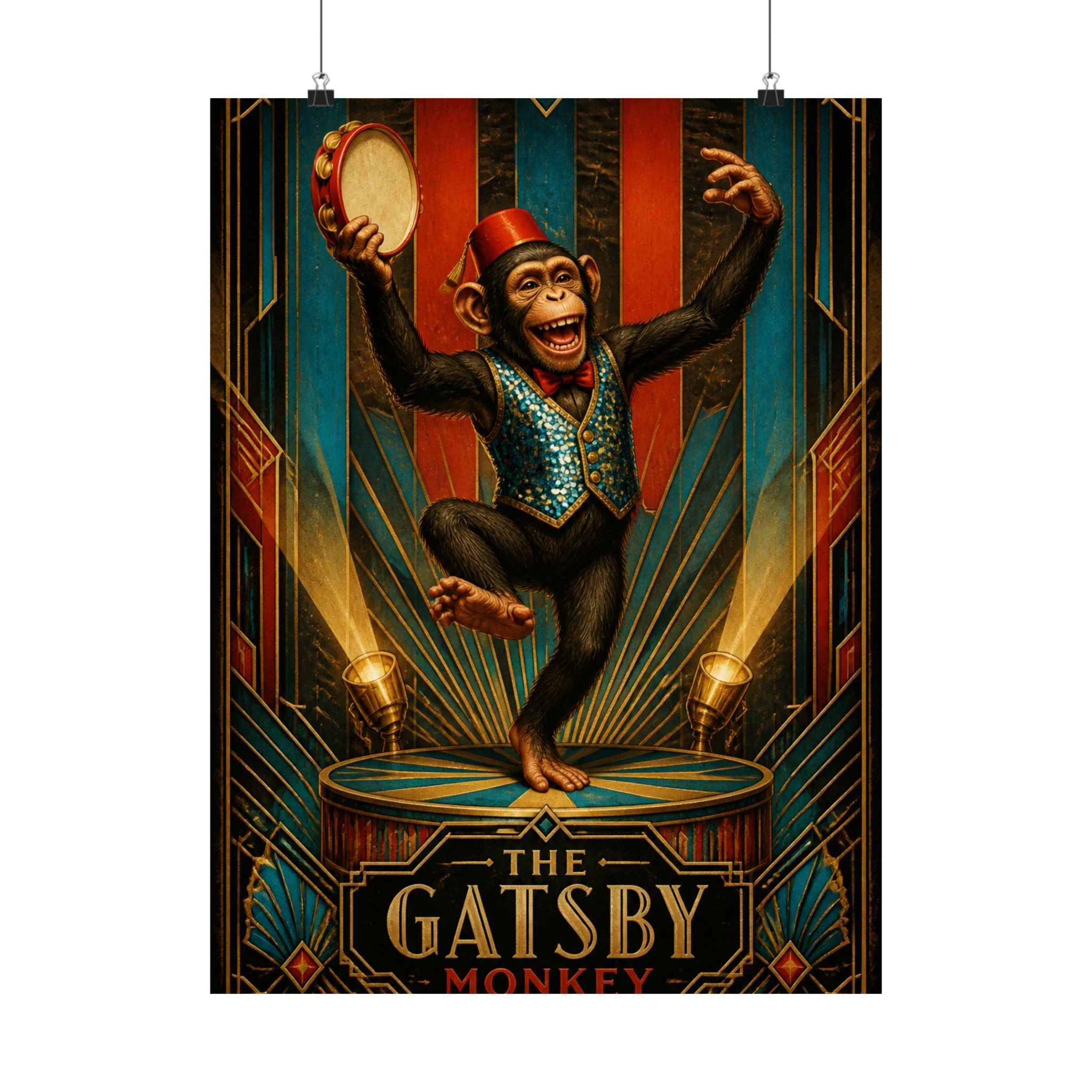 Dancing Monkey Wall Art Poster 24×36 Art Deco Bar Area Decor Maximalist Print