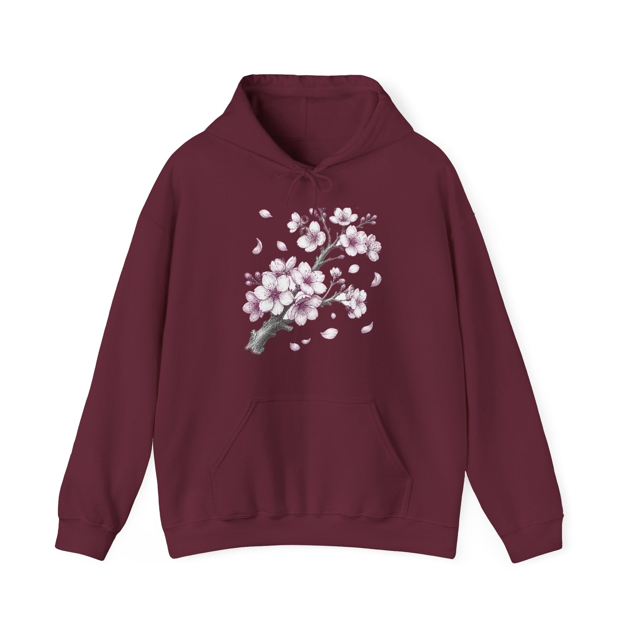 Matching Couple Sweatshirt - Cherry Blossom & Maple Leaf Matching Couple Hooded Sweatshirt Hand-Drawn Art His Hers Best Friend Gift - Design A