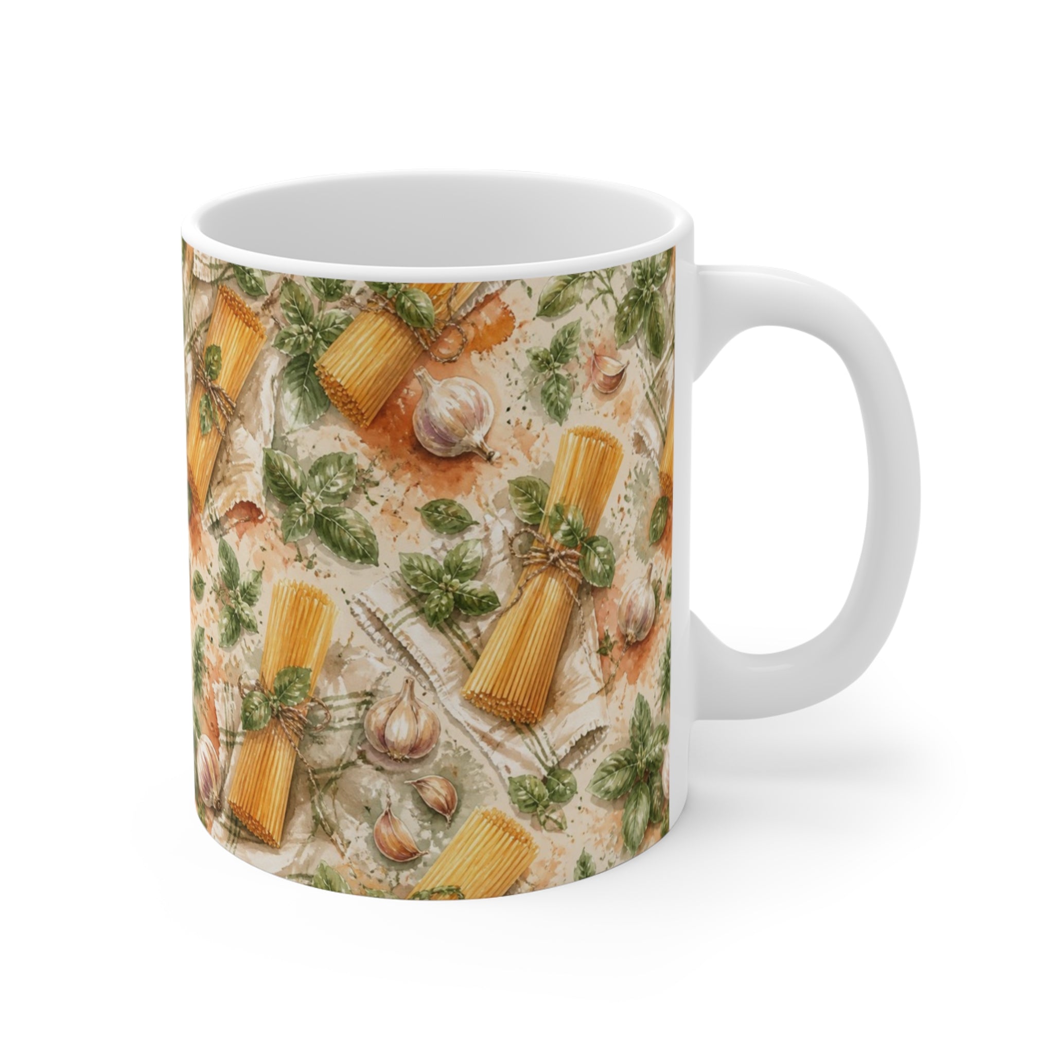Spaghetti Bundle 11oz Ceramic Mug Mediterranean Kitchen Watercolor Splash Design Italian Cottagecore Gift