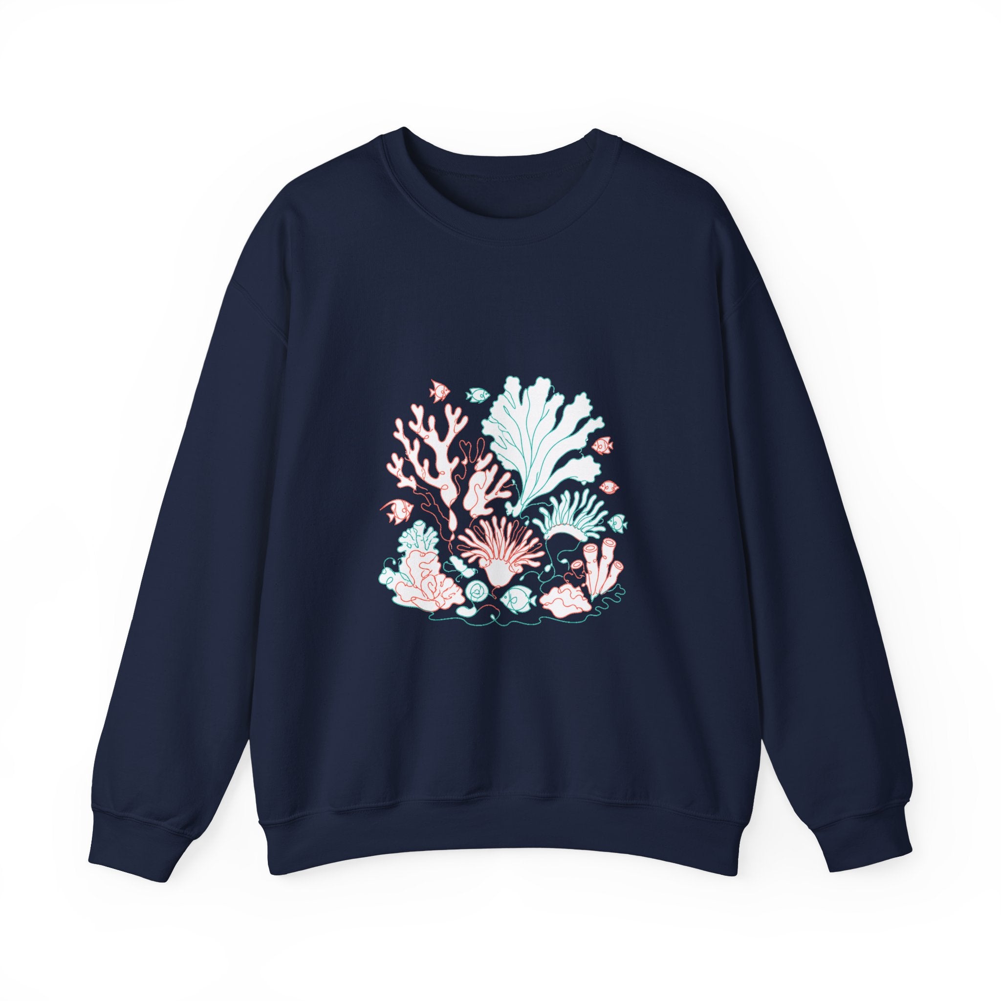 Matching Couple Sweatshirt - Coral Reef & Deep Sea Matching Couple Crewneck Sweatshirt Minimalist Art His Hers Valentine Gift - Design A
