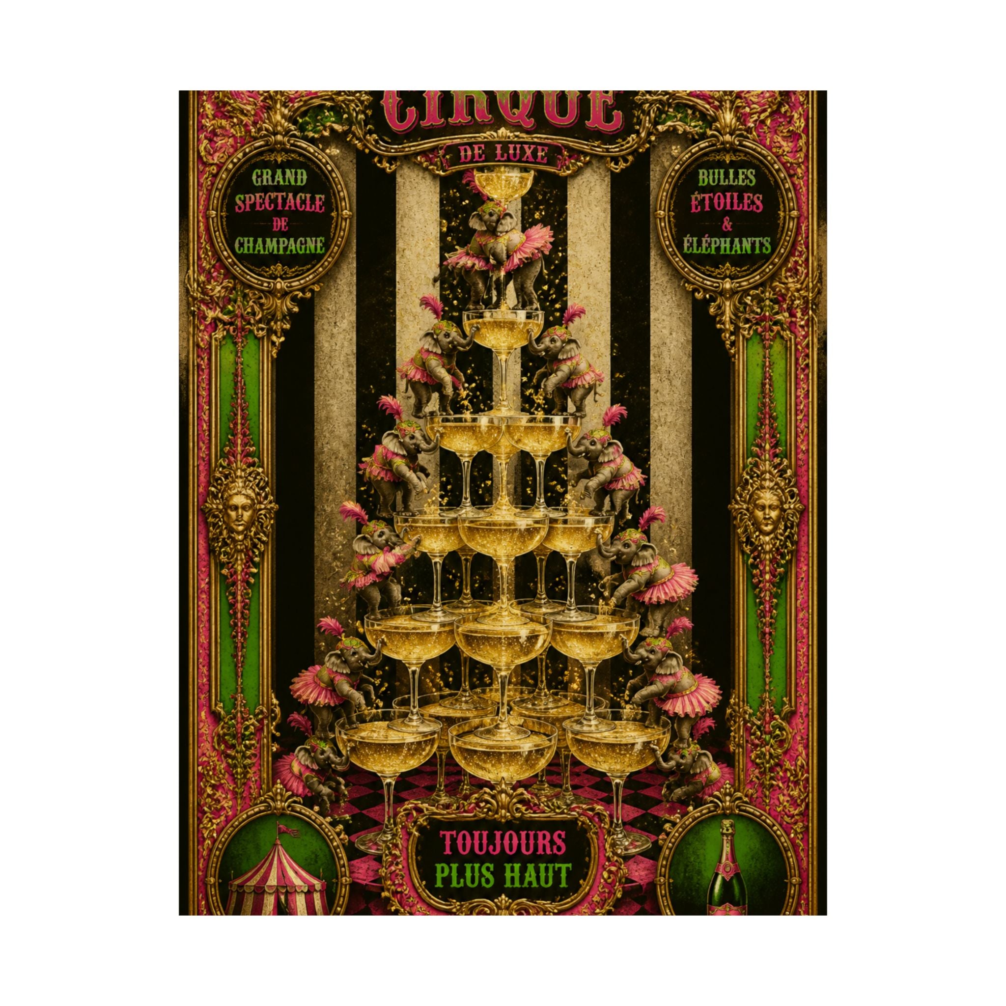 Champagne Tower Elephants Wall Art Poster 18×24 Baroque Home Office Decor Maximalist Print