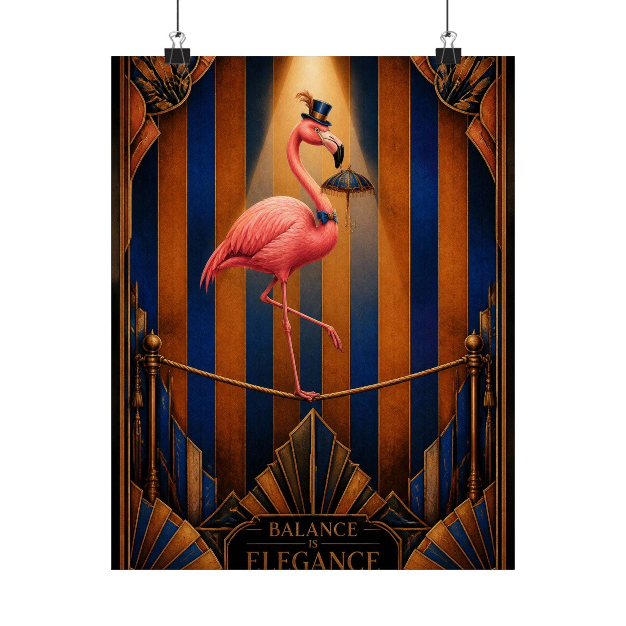 Flamingo Tightrope Wall Art Poster 24×36 Art Deco Bar Area Decor Maximalist Print