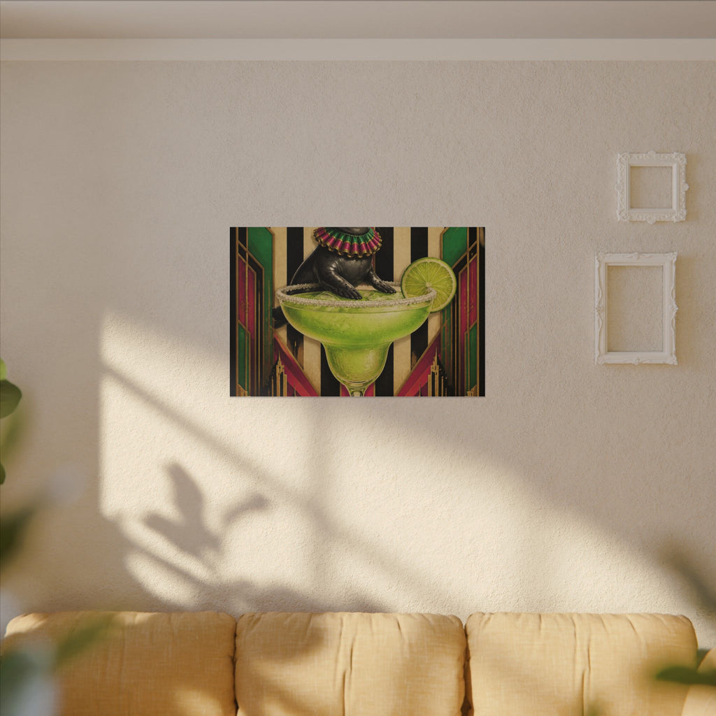 Margarita Balancing Seal Wall Art Canvas 24×36 Art Deco Bar Area Decor Maximalist Print