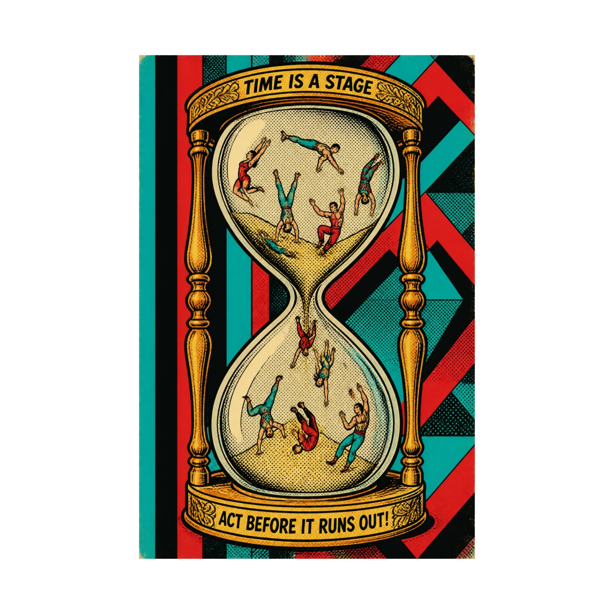 Hourglass Acrobats Wall Art Poster 24×36 Pop Art Restaurant Decor Maximalist Print