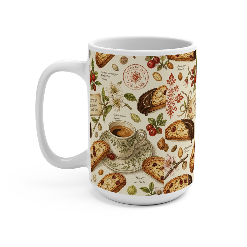 Almond Biscotti 15oz Ceramic Mug Mediterranean Kitchen Botanical Design Italian Cottagecore Gift