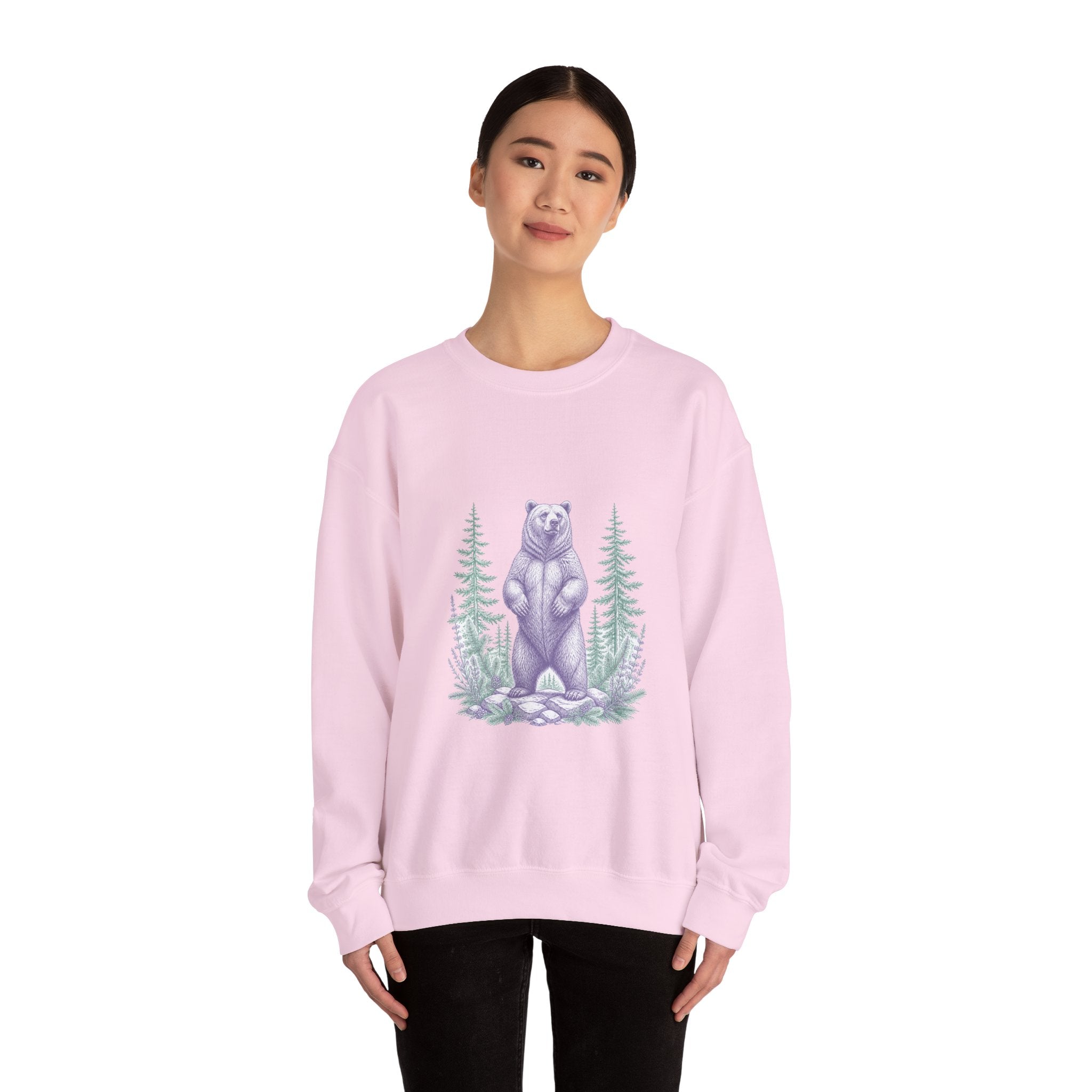 Matching Couple Sweatshirt - Bear & Deer Matching Couple Premium Fleece Sweatshirt Vintage Art His Hers Honeymoon Gift - Design A
