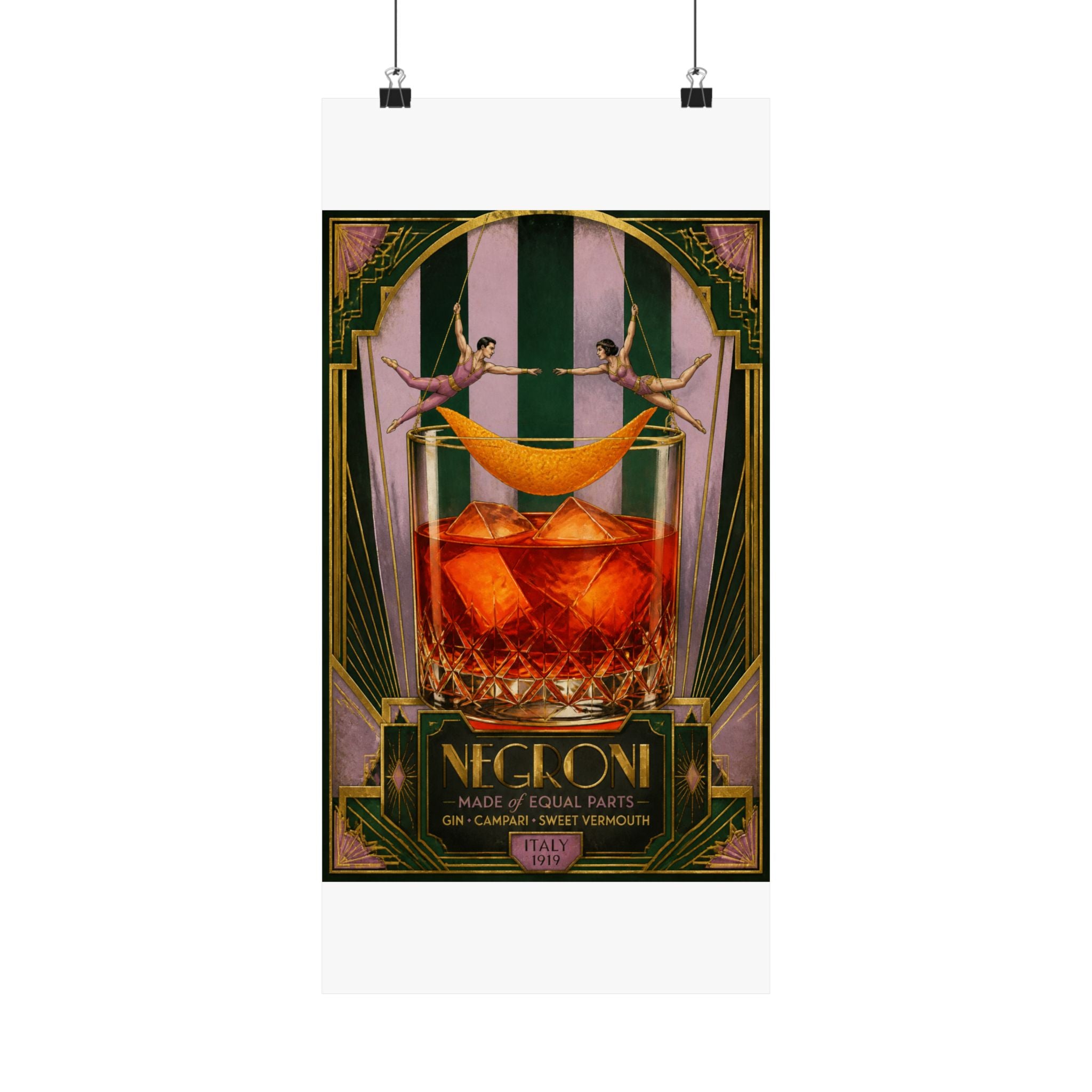 Negroni Trapeze Act Wall Art Poster 24×36 Art Deco Bar Area Decor Maximalist Print