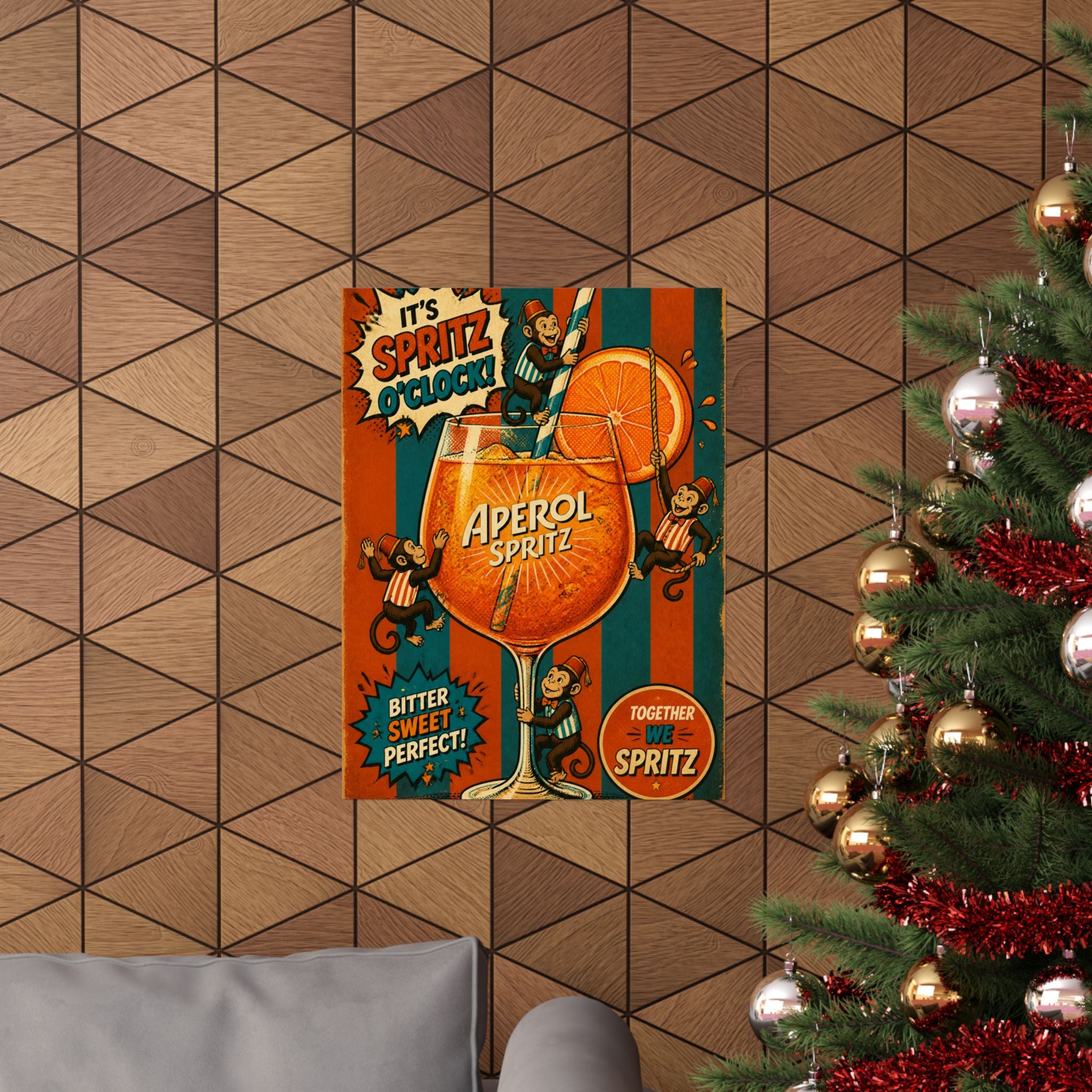 Aperol Spritz Monkeys Wall Art Poster 24×36 Pop Art Restaurant Decor Maximalist Print