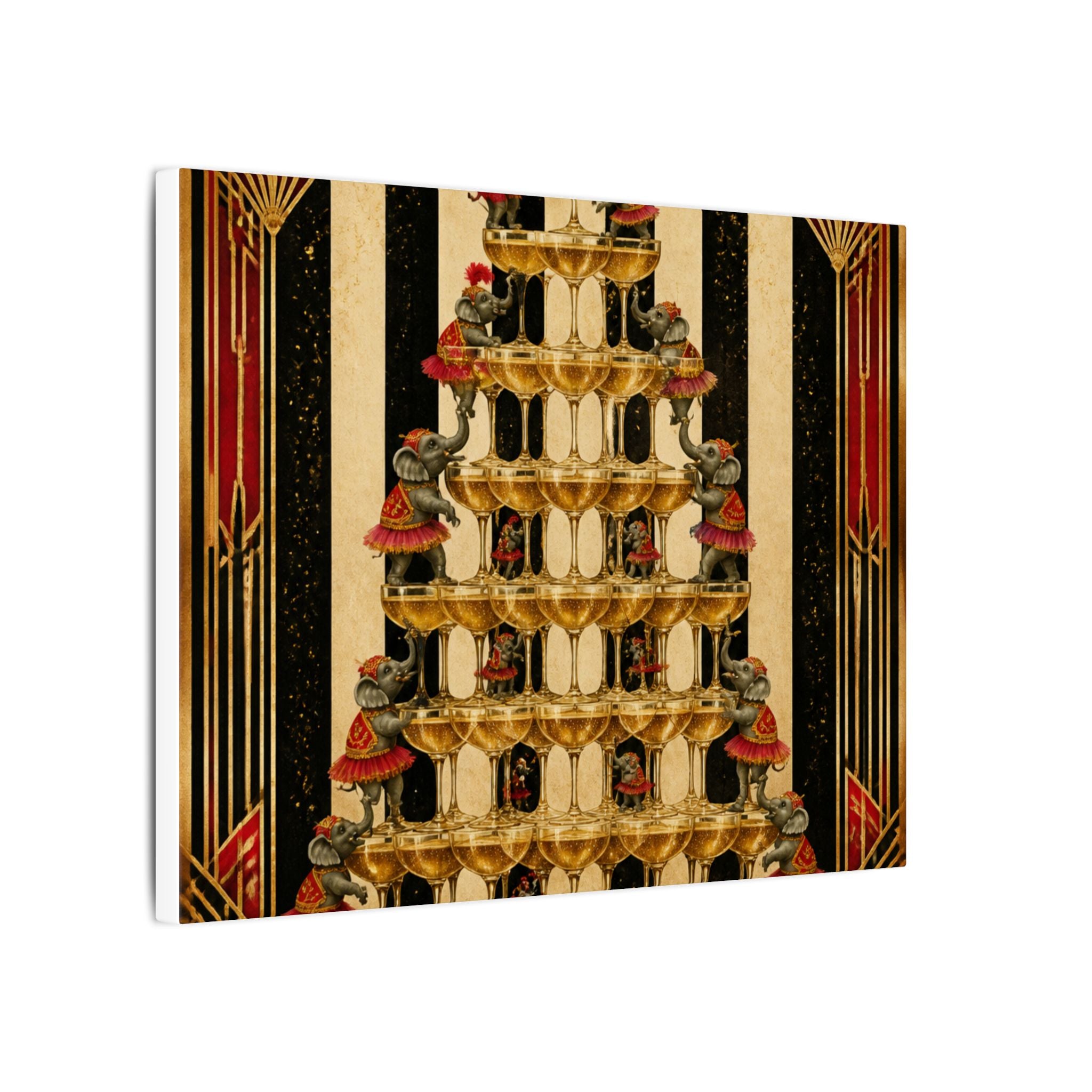 Champagne Tower Elephants Wall Art Canvas 24×36 Art Deco Bar Area Decor Maximalist Print