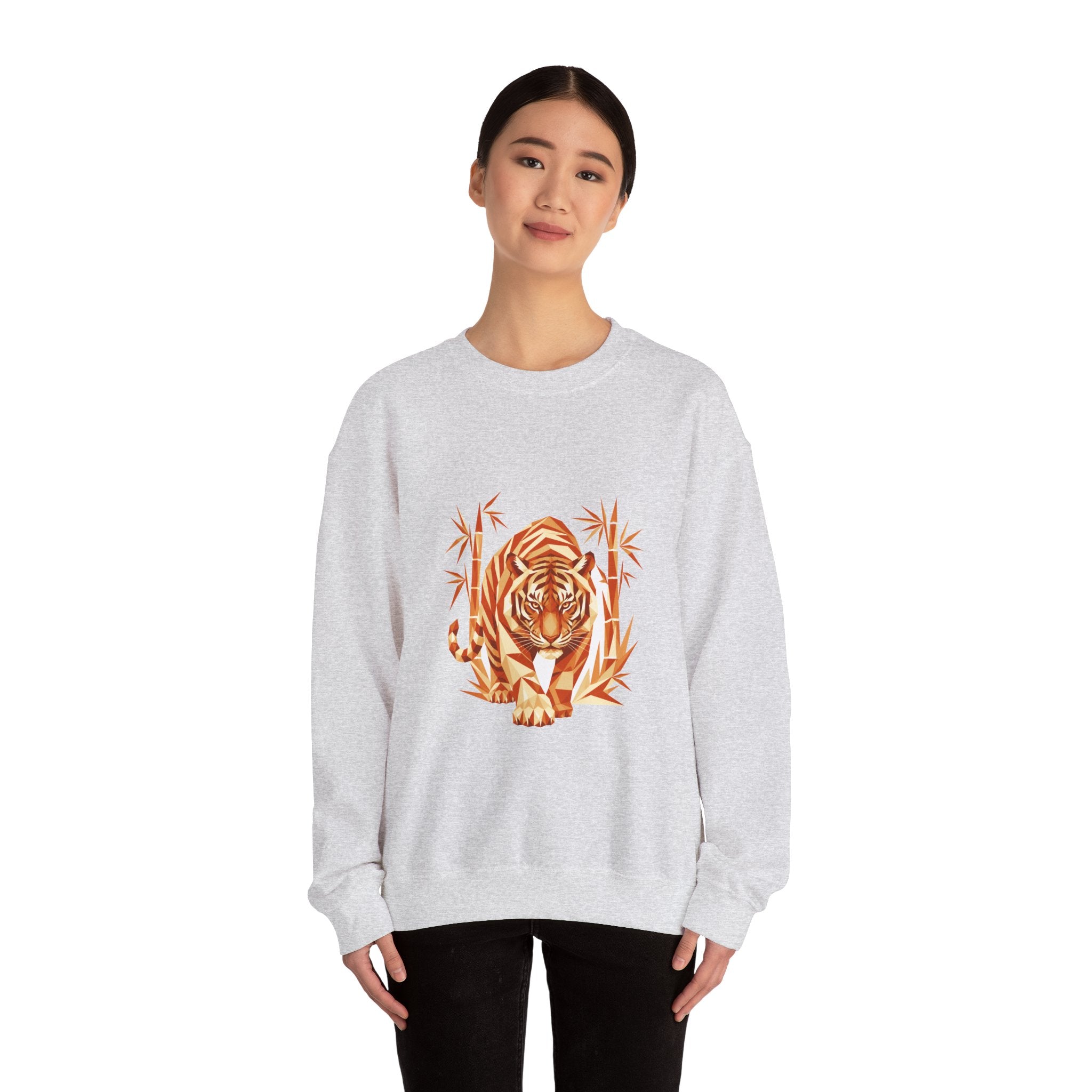 Matching Couple Sweatshirt - Tiger & Crane Matching Couple Premium Fleece Sweatshirt Geometric Art His Hers Love Gift - Design A