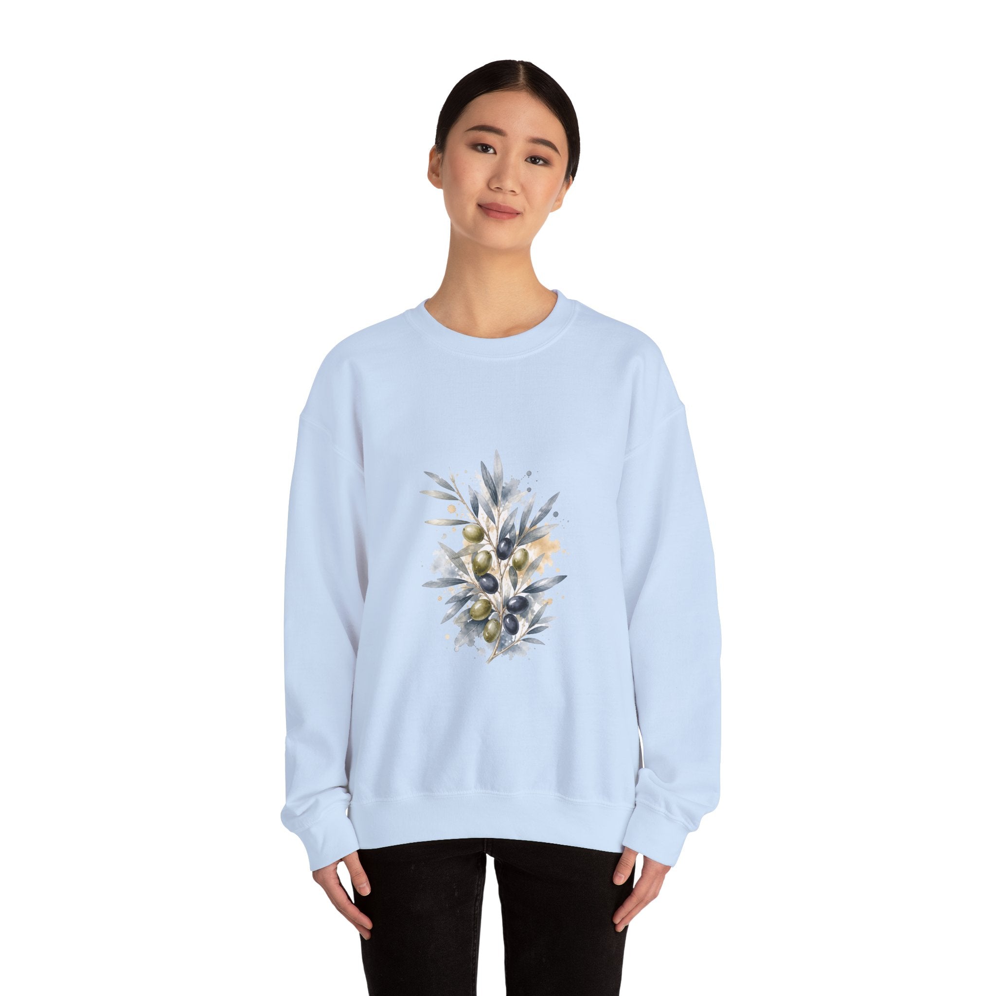Matching Couple Sweatshirt - Olive Branch & Fig Matching Couple Crewneck Sweatshirt Watercolor Art His Hers Engagement Gift - Design A