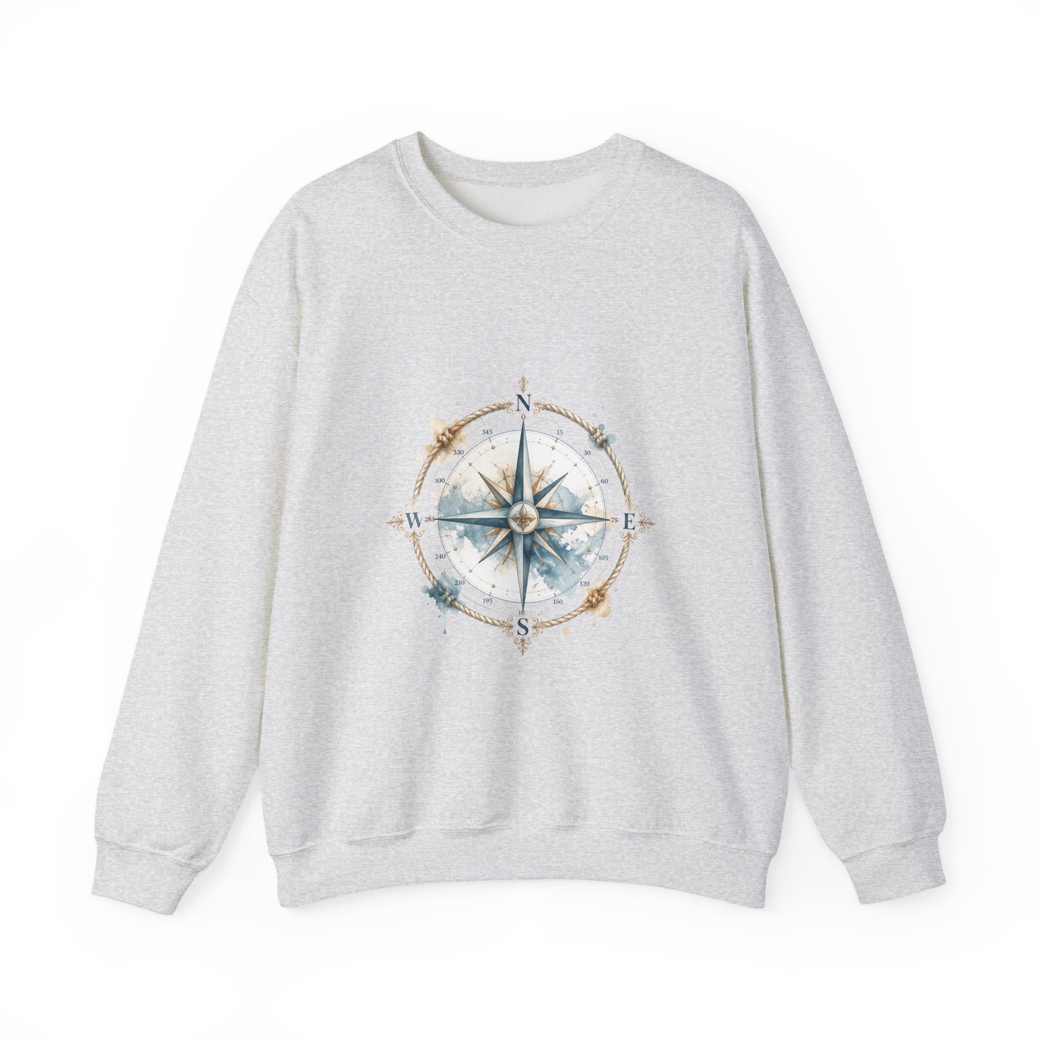 Matching Couple Sweatshirt - Compass North & South Matching Couple Crewneck Sweatshirt Watercolor Art His Hers Engagement Gift - Design A