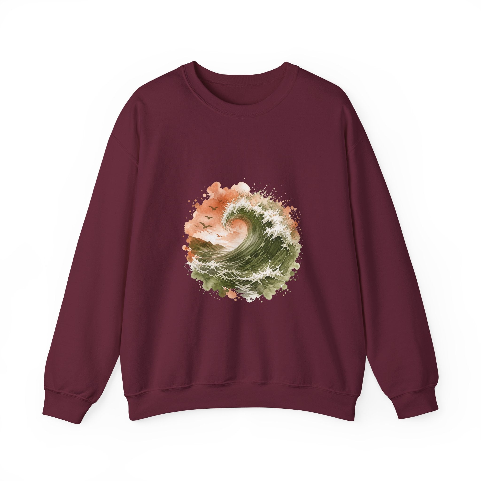 Matching Couple Sweatshirt - Mountain & Ocean Matching Couple Premium Fleece Sweatshirt Watercolor Art His Hers Birthday Gift - Design B