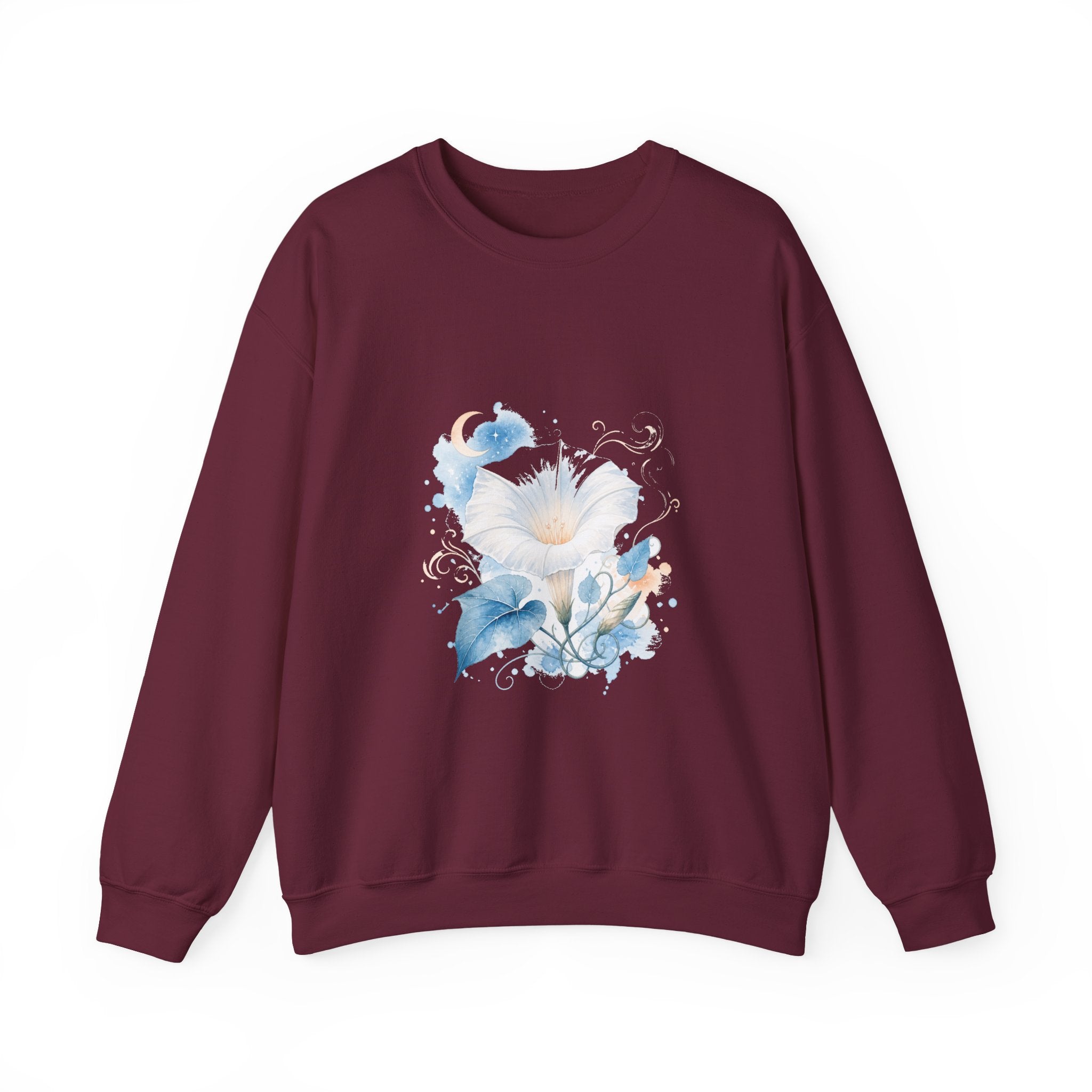Matching Couple Sweatshirt - Sunflower & Moonflower Matching Couple Crewneck Sweatshirt Watercolor Art His Hers Engagement Gift - Design B