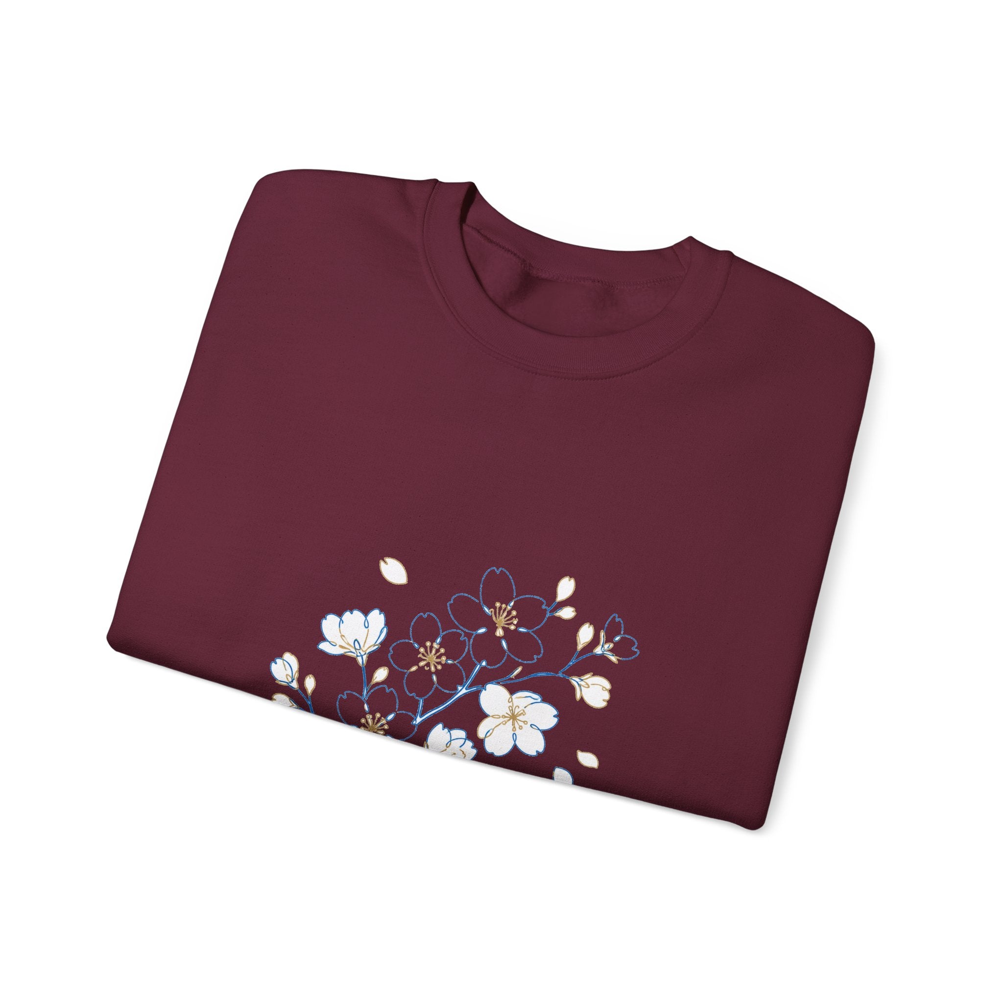 Matching Couple Sweatshirt - Cherry Blossom & Maple Leaf Matching Couple Premium Fleece Sweatshirt Minimalist Art His Hers Christmas Gift - Design A