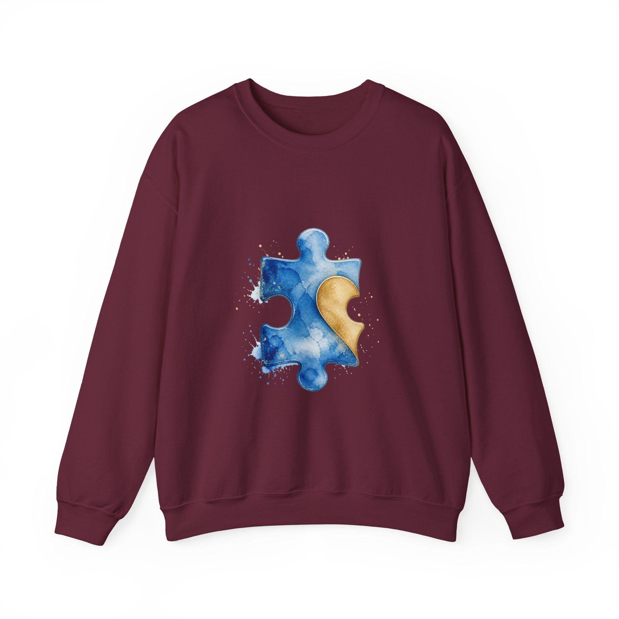 Matching Couple Sweatshirt - Puzzle Pieces Matching Couple Crewneck Sweatshirt Watercolor Art His Hers Engagement Gift - Design A