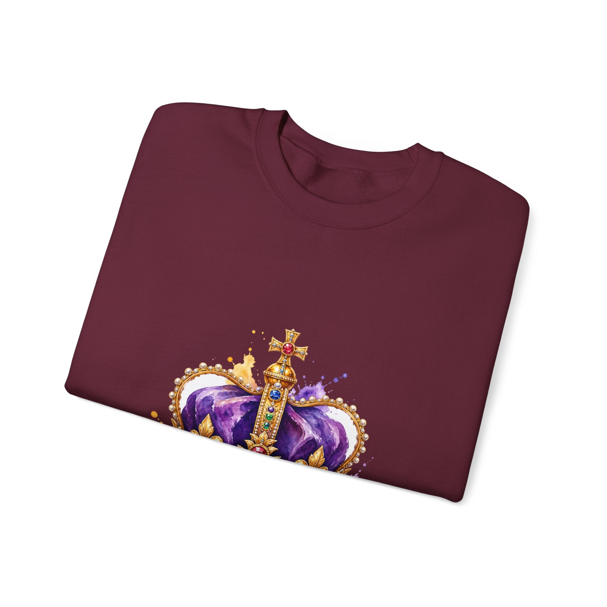 Matching Couple Sweatshirt - Crown & Shield Matching Couple Premium Fleece Sweatshirt Watercolor Art His Hers Birthday Gift - Design A