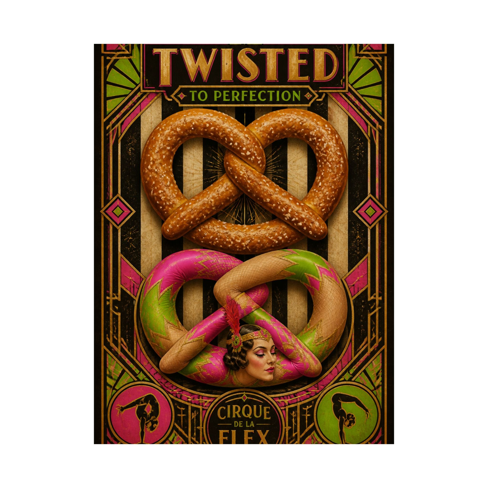 Pretzel Contortionist Wall Art Poster 24×36 Art Deco Bar Area Decor Maximalist Print