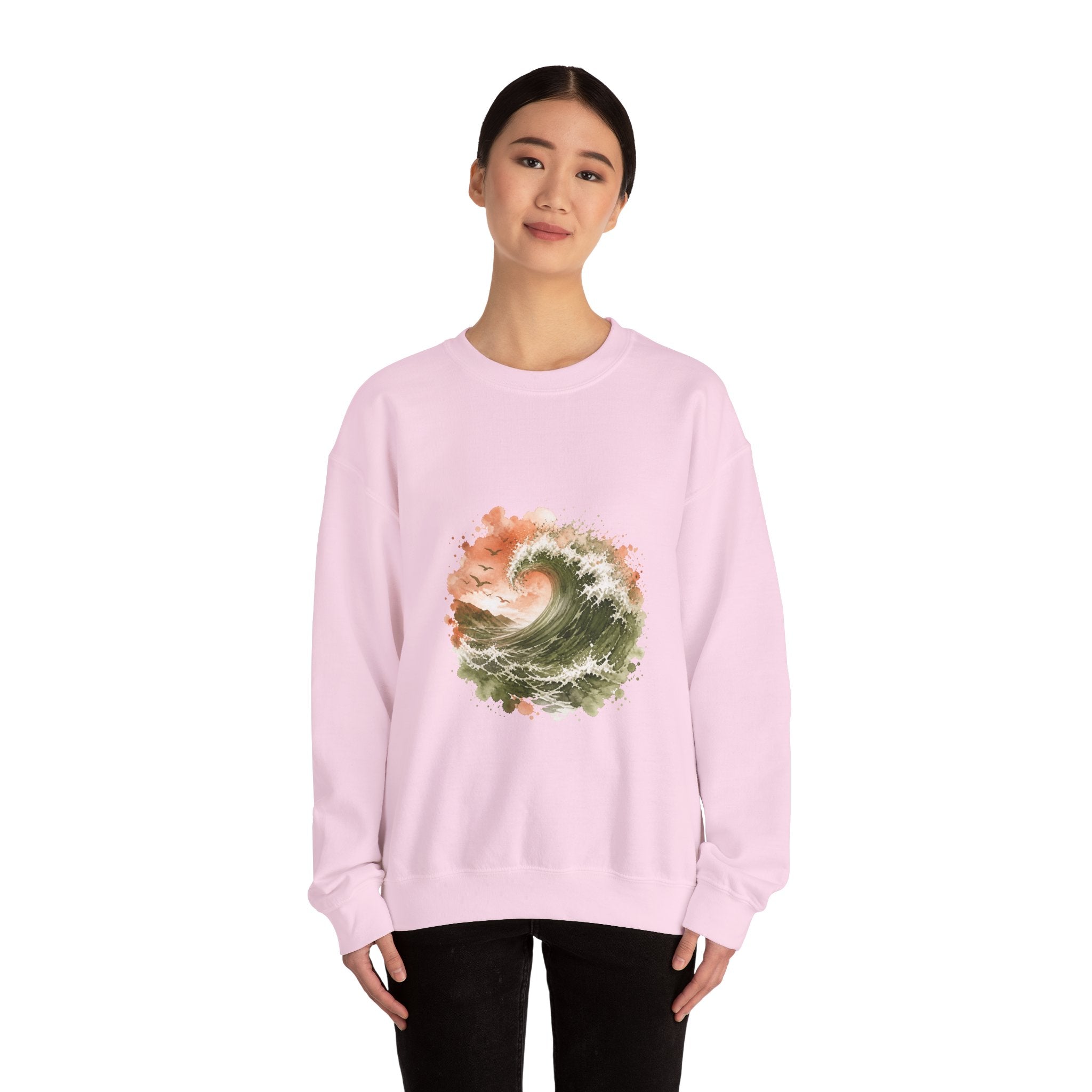 Matching Couple Sweatshirt - Mountain & Ocean Matching Couple Premium Fleece Sweatshirt Watercolor Art His Hers Birthday Gift - Design B