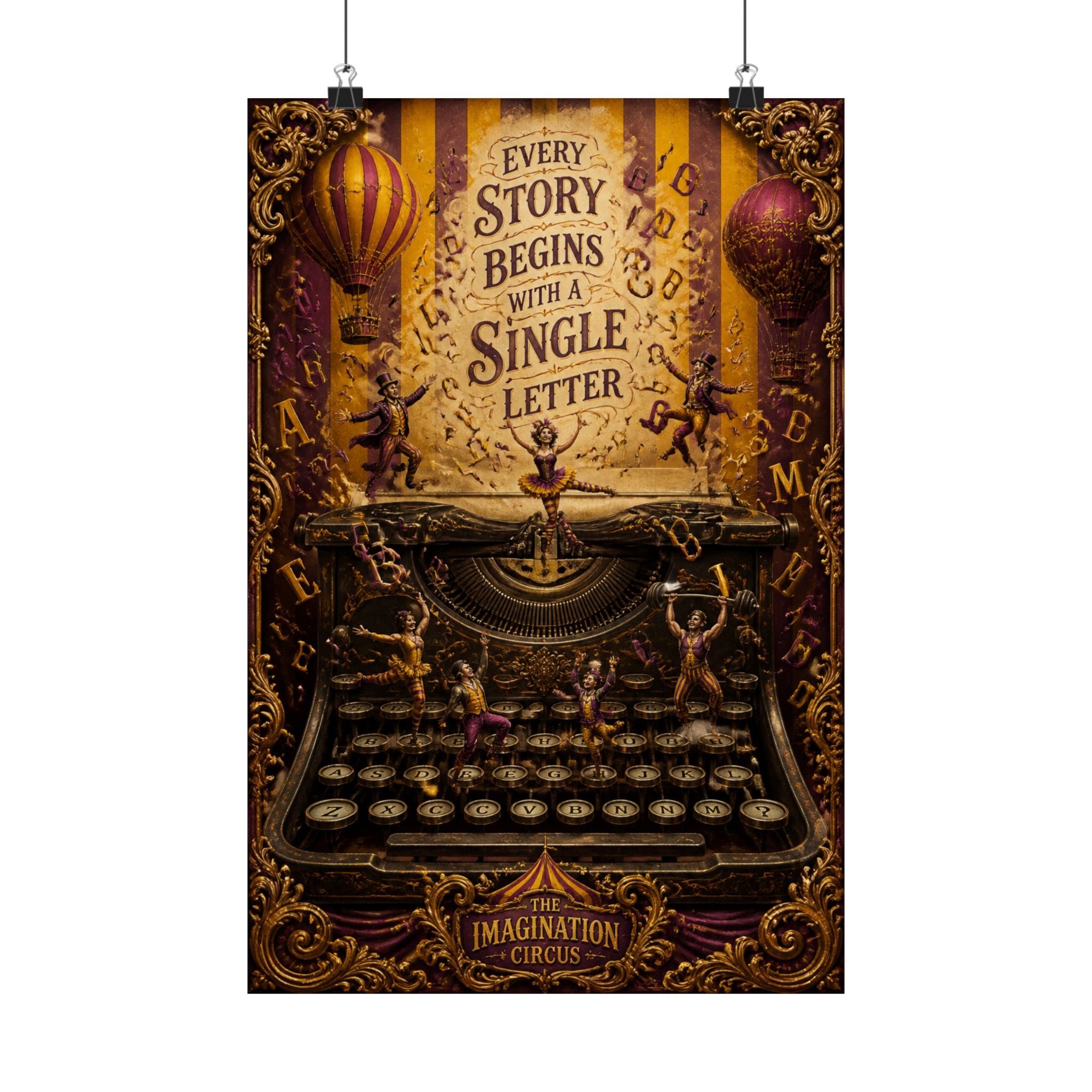Typewriter Flying Letters Wall Art Poster 24×36 Baroque Studio Decor Maximalist Print