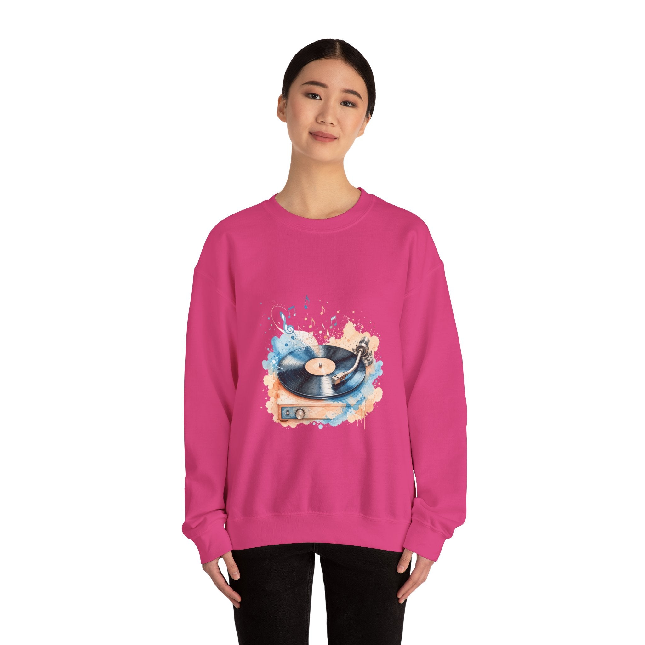 Matching Couple Sweatshirt - Vinyl & Cassette Matching Couple Comfort Colors Crew Watercolor Art His Hers Birthday Gift - Design A