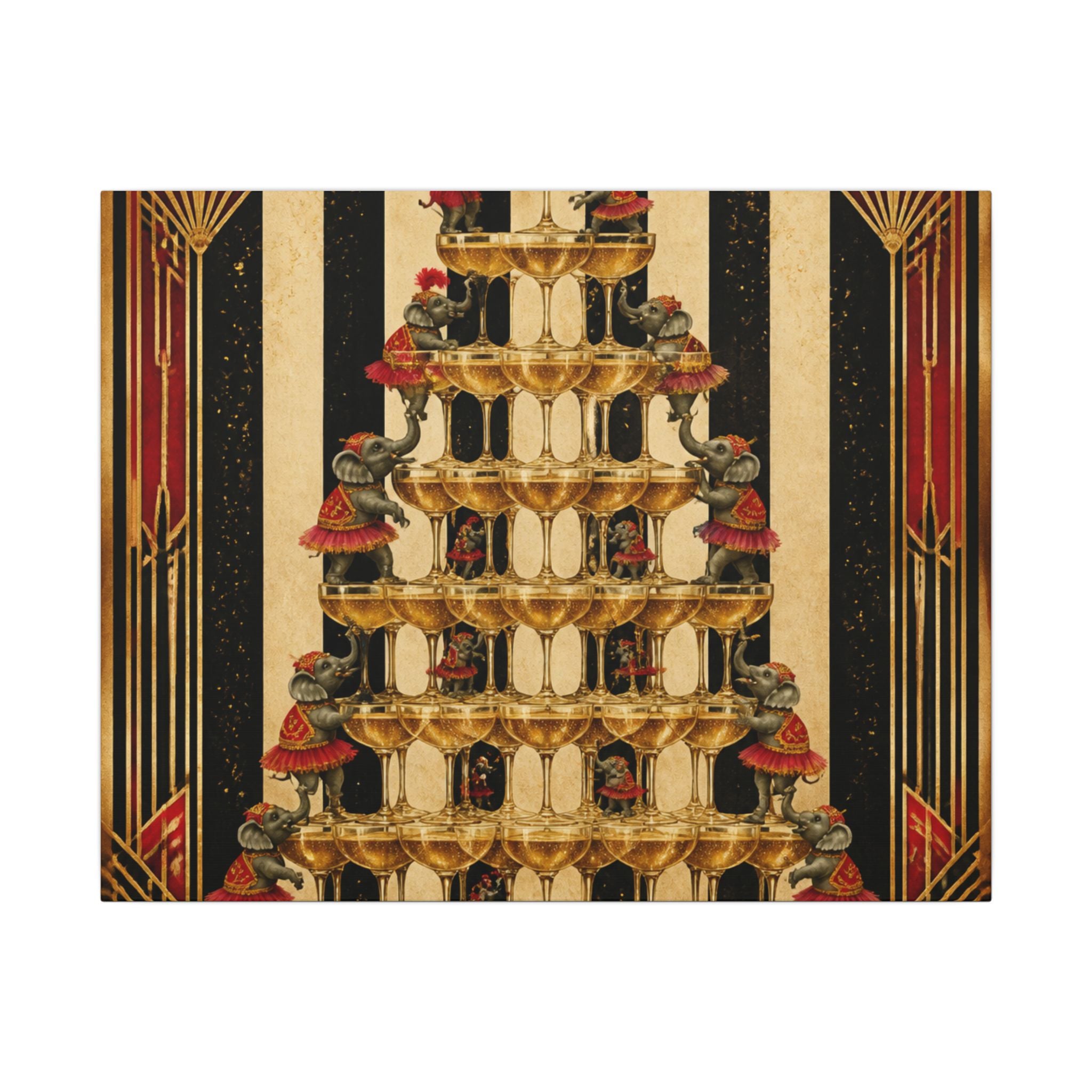 Champagne Tower Elephants Wall Art Canvas 24×36 Art Deco Bar Area Decor Maximalist Print