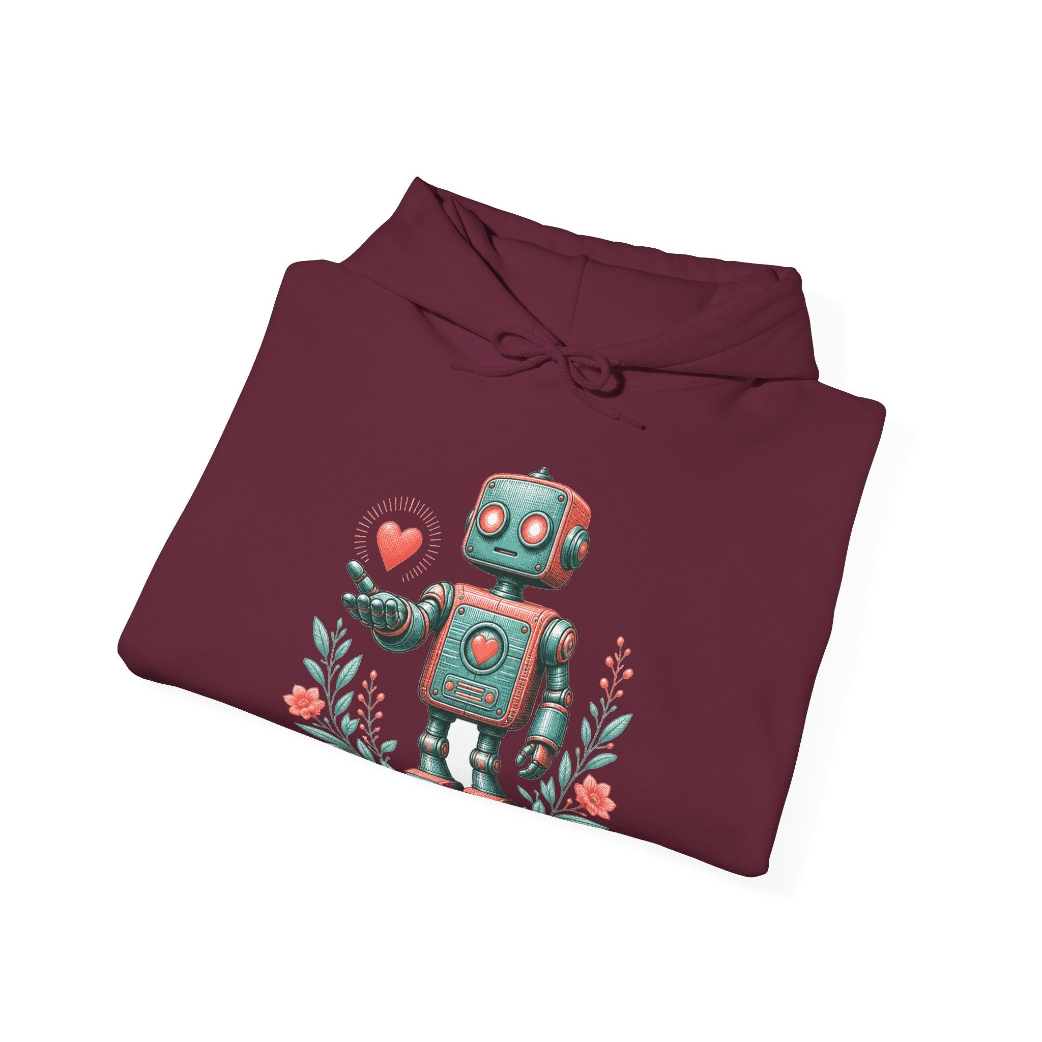 Matching Couple Sweatshirt - Robot & Heart Matching Couple Hooded Sweatshirt Vintage Art His Hers Wedding Gift - Design A