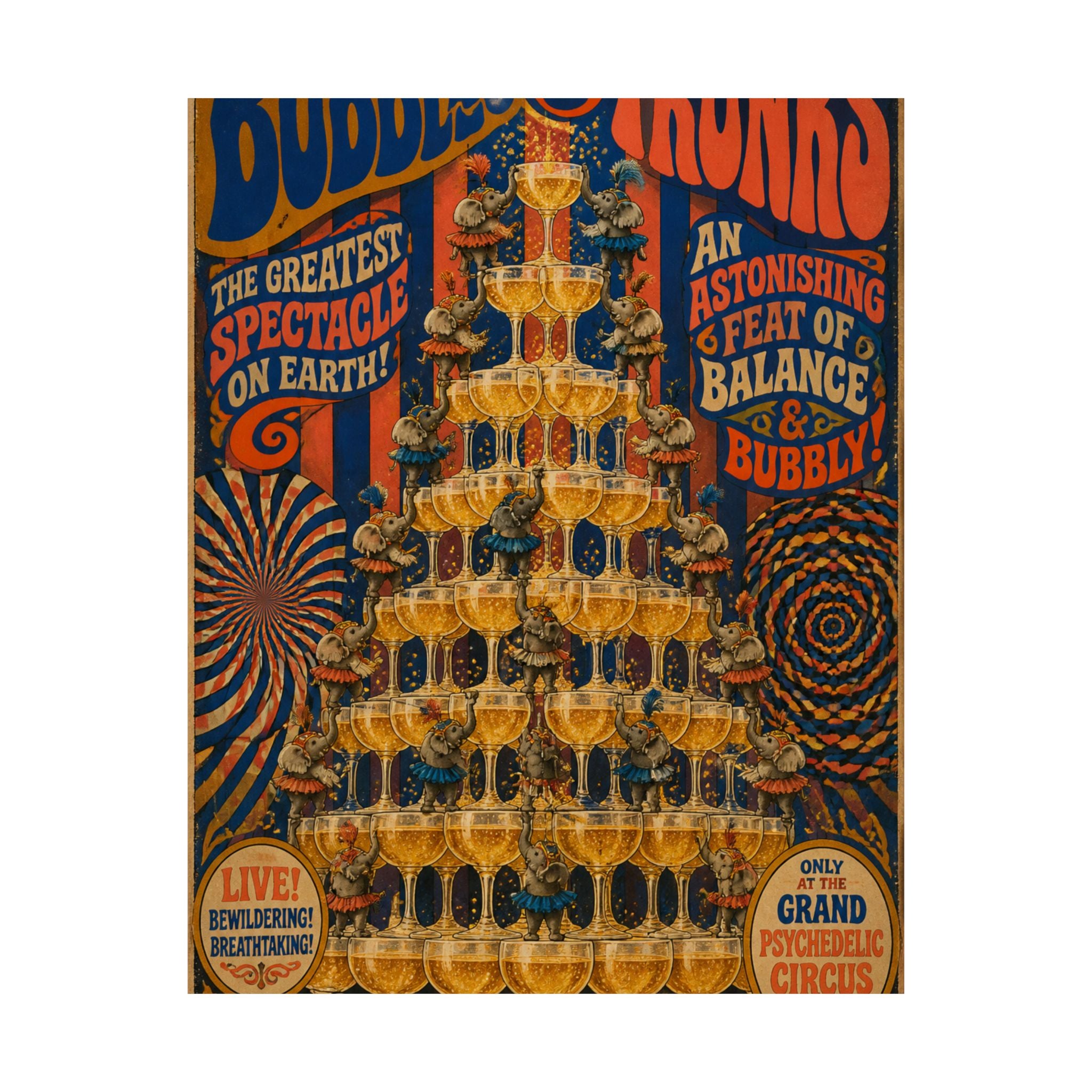 Champagne Tower Elephants Wall Art Poster 18×24 Psychedelic Cafe Decor Maximalist Print
