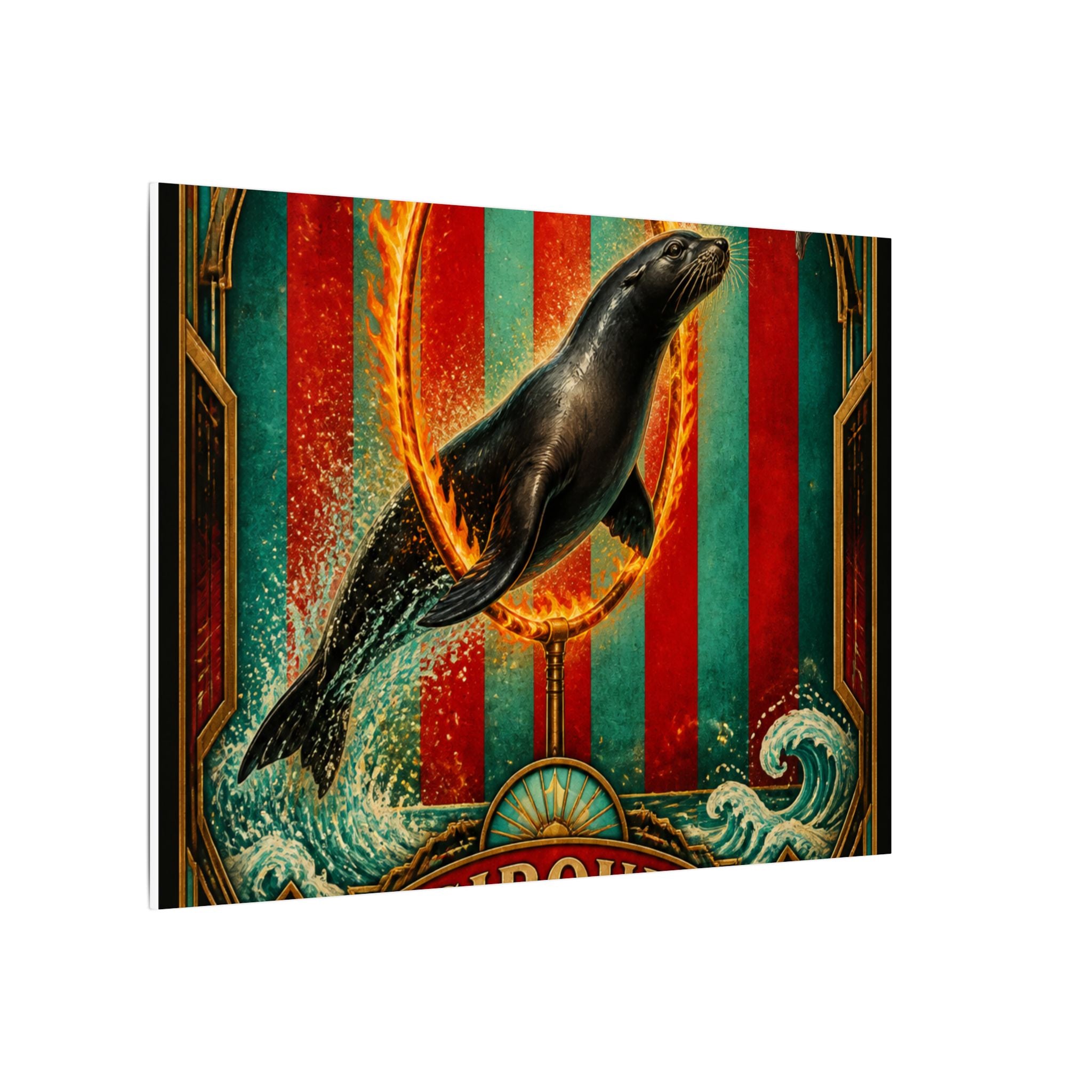Seal Fire Hoop Wall Art Canvas 24×36 Art Deco Bar Area Decor Maximalist Print