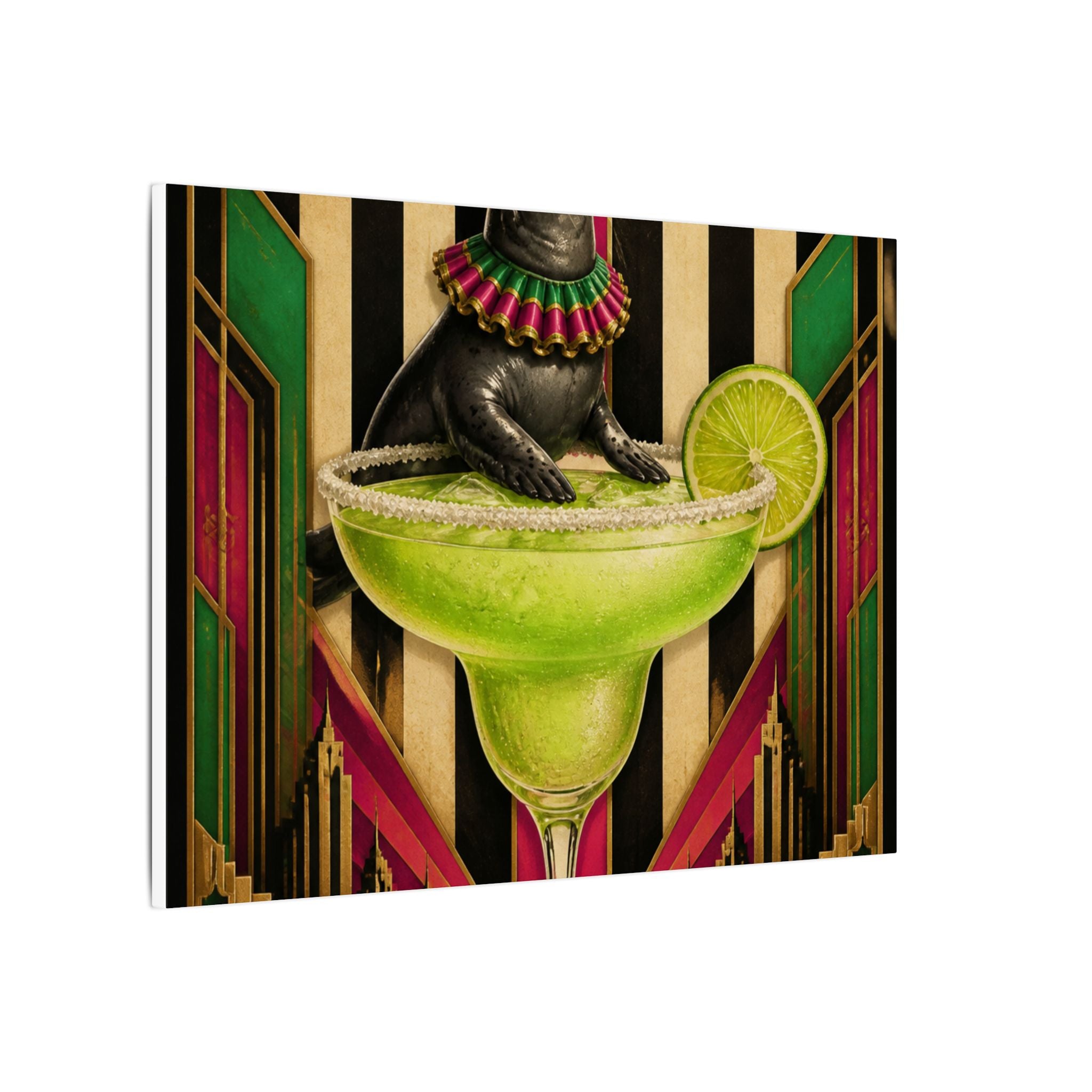 Margarita Balancing Seal Wall Art Canvas 24×36 Art Deco Bar Area Decor Maximalist Print