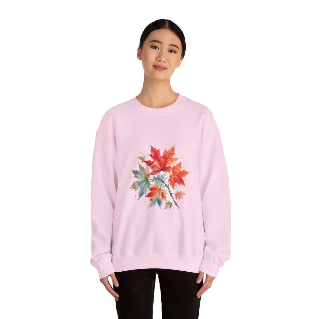 Matching Couple Sweatshirt - Cherry Blossom & Maple Leaf Matching Couple Crewneck Sweatshirt Watercolor Art His Hers Engagement Gift - Design B