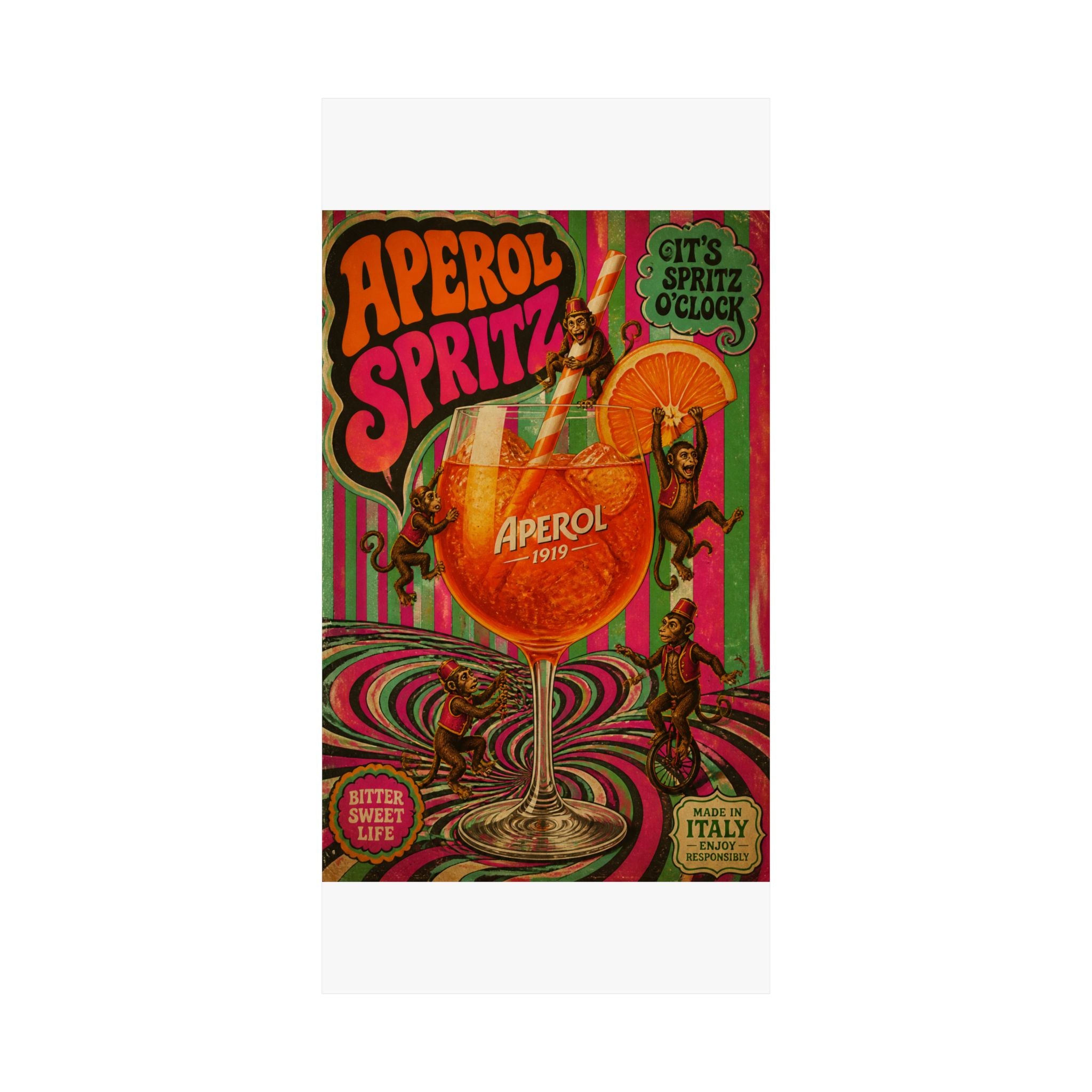 Aperol Spritz Monkeys Wall Art Poster 24×36 Psychedelic Dining Room Decor Maximalist Print