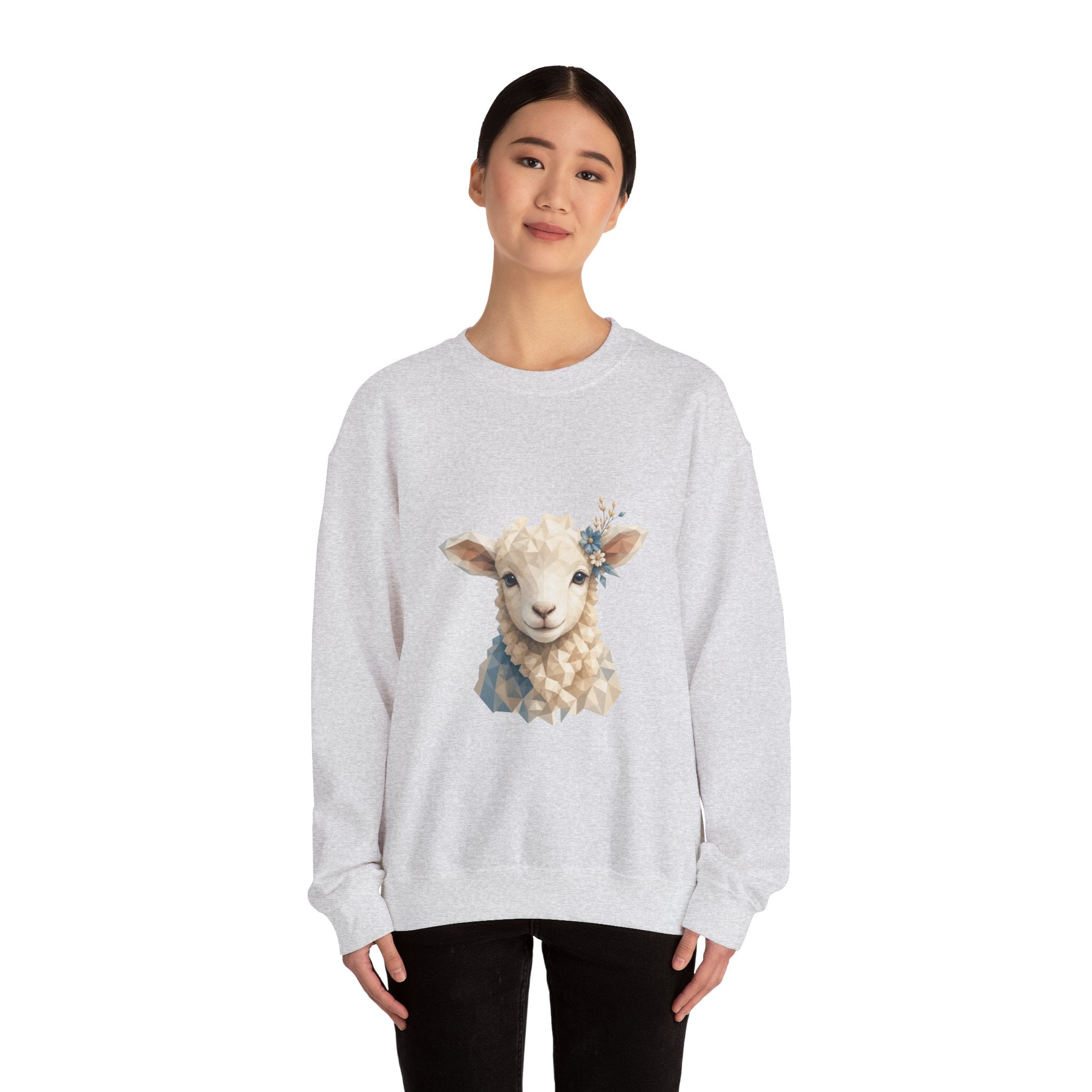 Matching Couple Sweatshirt - Lion & Lamb Matching Couple Crewneck Sweatshirt Geometric Art His Hers Couple Gift - Design B