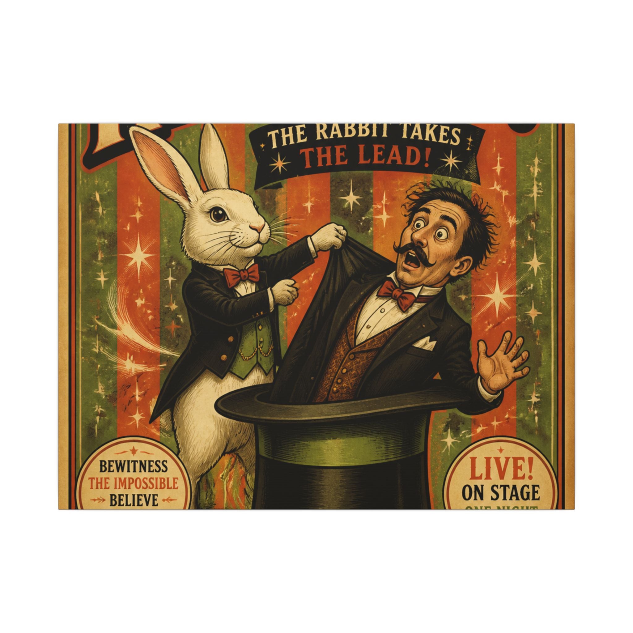 Magic Hat Rabbit Wall Art Canvas 16×20 Vintage Circus Kitchen Decor Maximalist Print