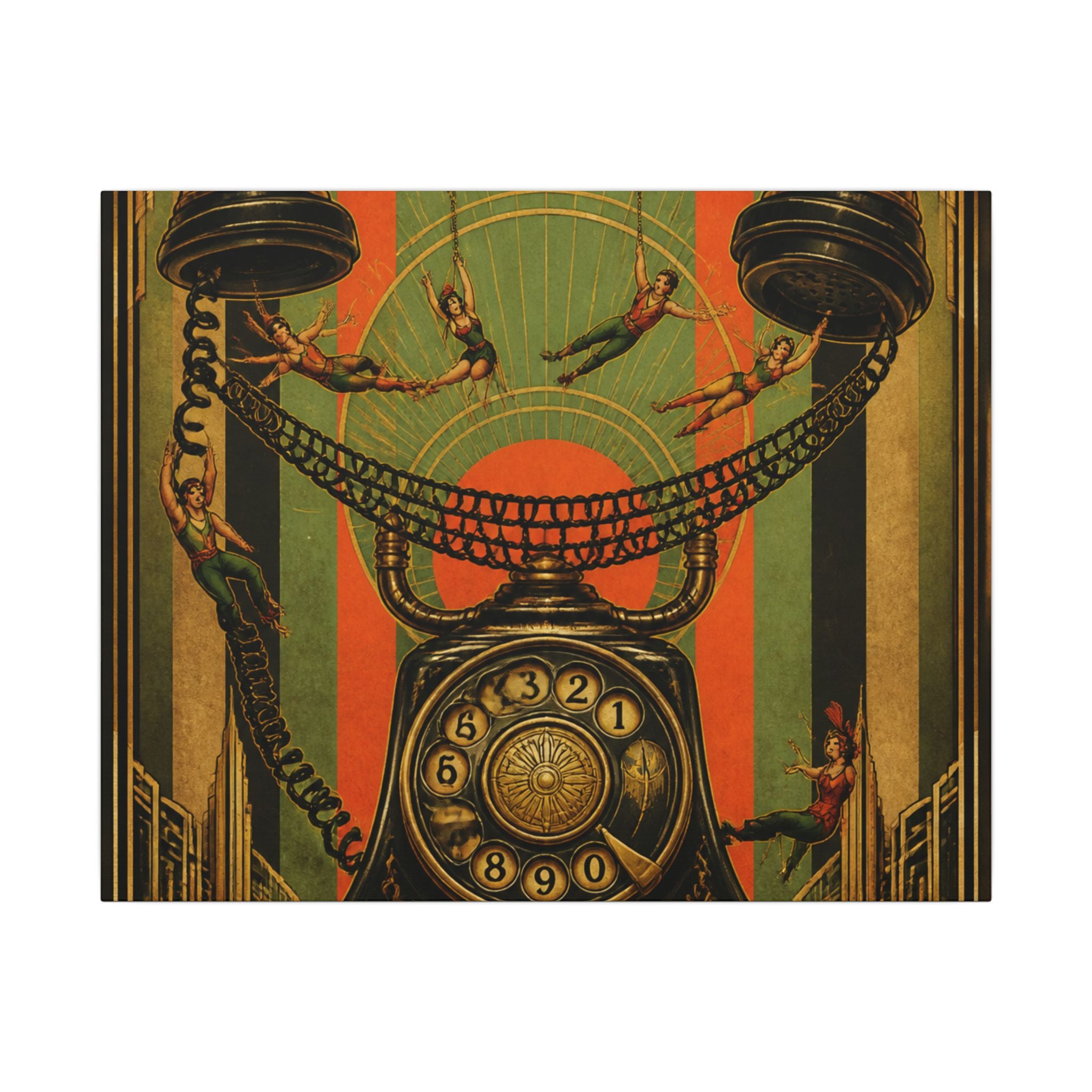 Vintage Telephone Booth Wall Art Canvas 24×36 Art Deco Bar Area Decor Maximalist Print