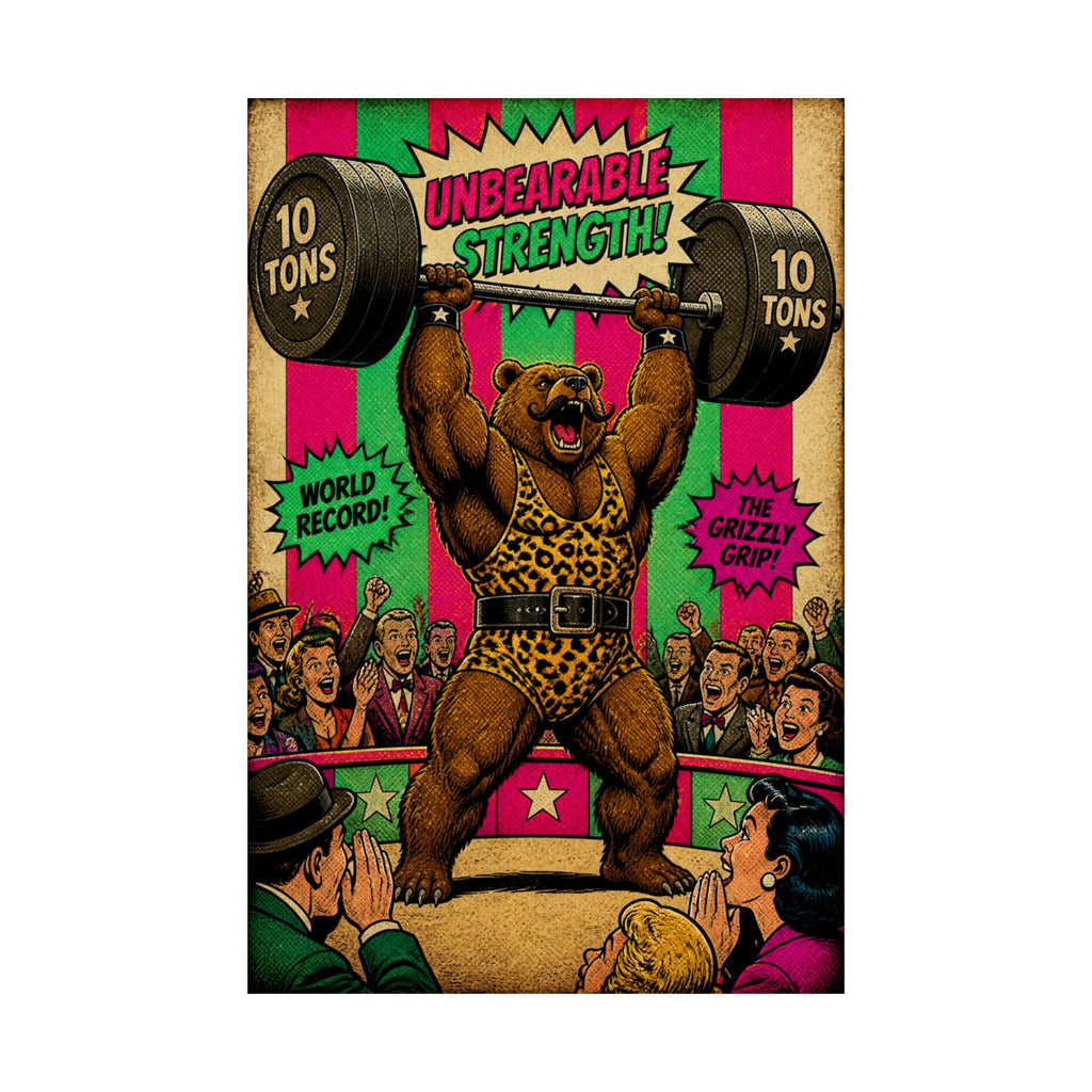 Strongman Bear Wall Art Poster 18×24 Pop Art Living Room Decor Maximalist Print