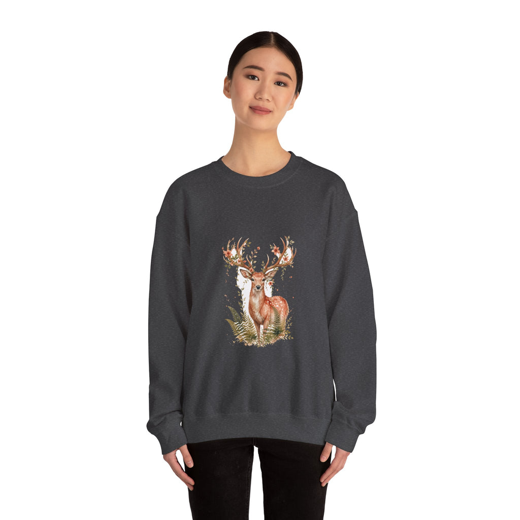 Matching Couple Sweatshirt - Bear & Deer Matching Couple Crewneck Sweatshirt Watercolor Art His Hers Engagement Gift - Design B