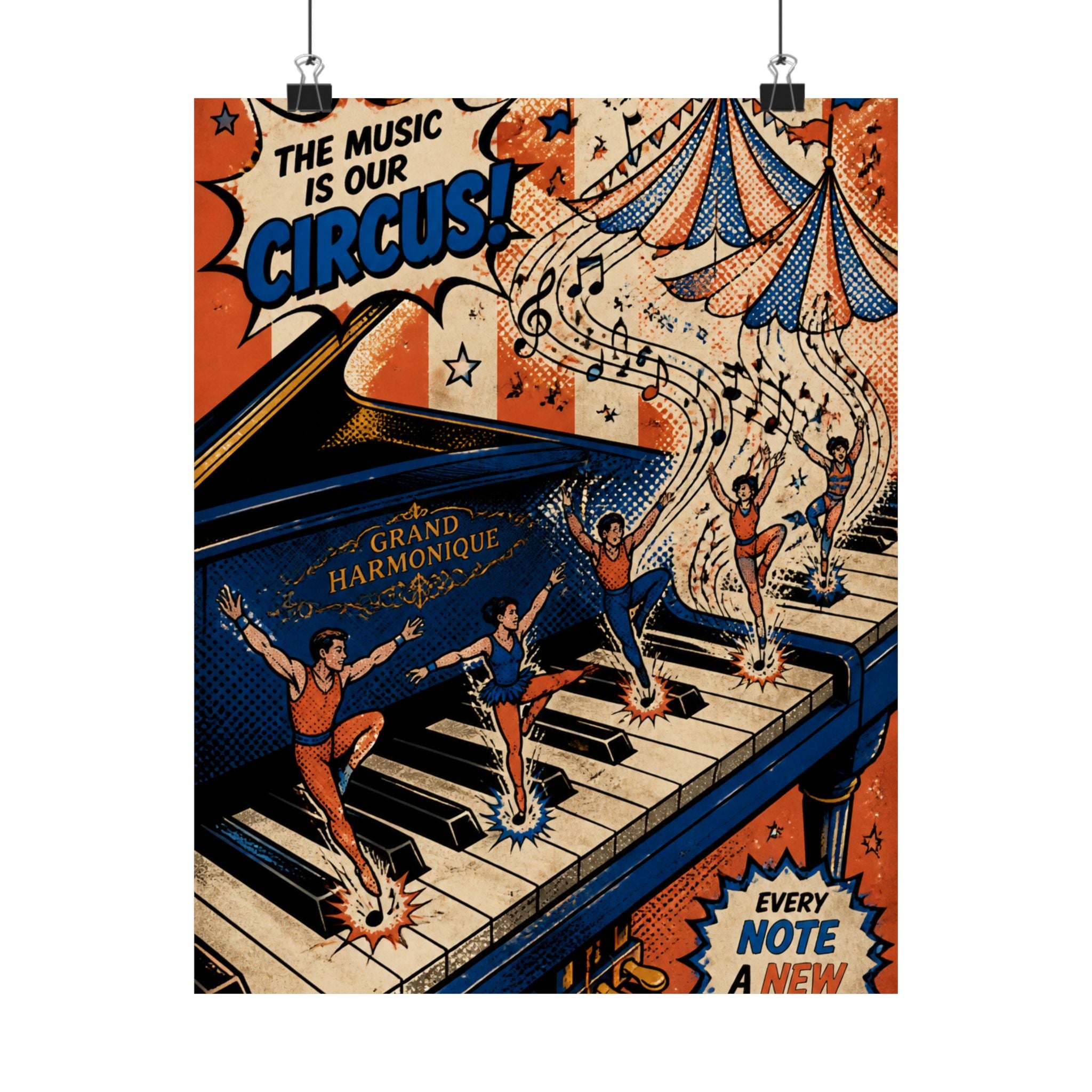 Grand Piano Acrobats Wall Art Poster 18×24 Pop Art Living Room Decor Maximalist Print
