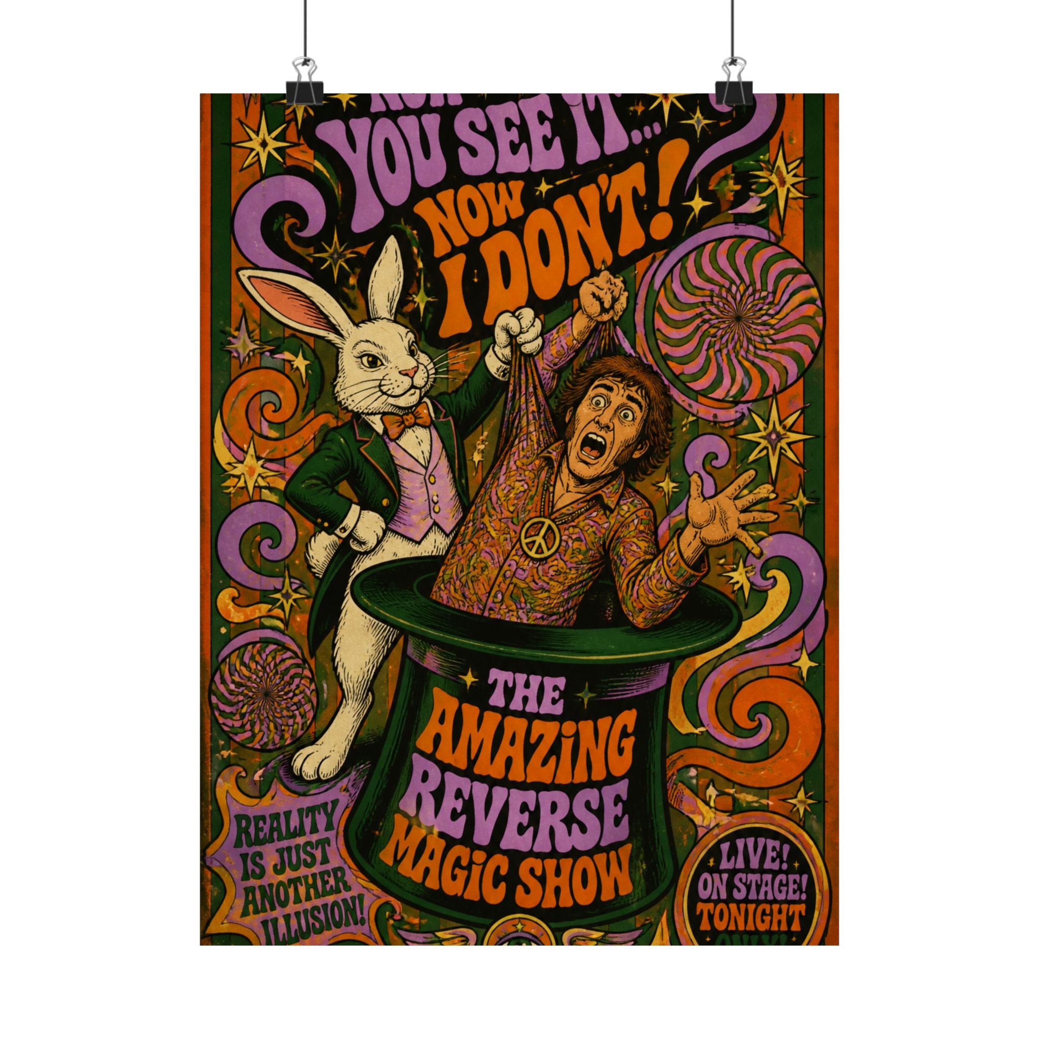 Magic Hat Rabbit Wall Art Poster 18×24 Psychedelic Cafe Decor Maximalist Print