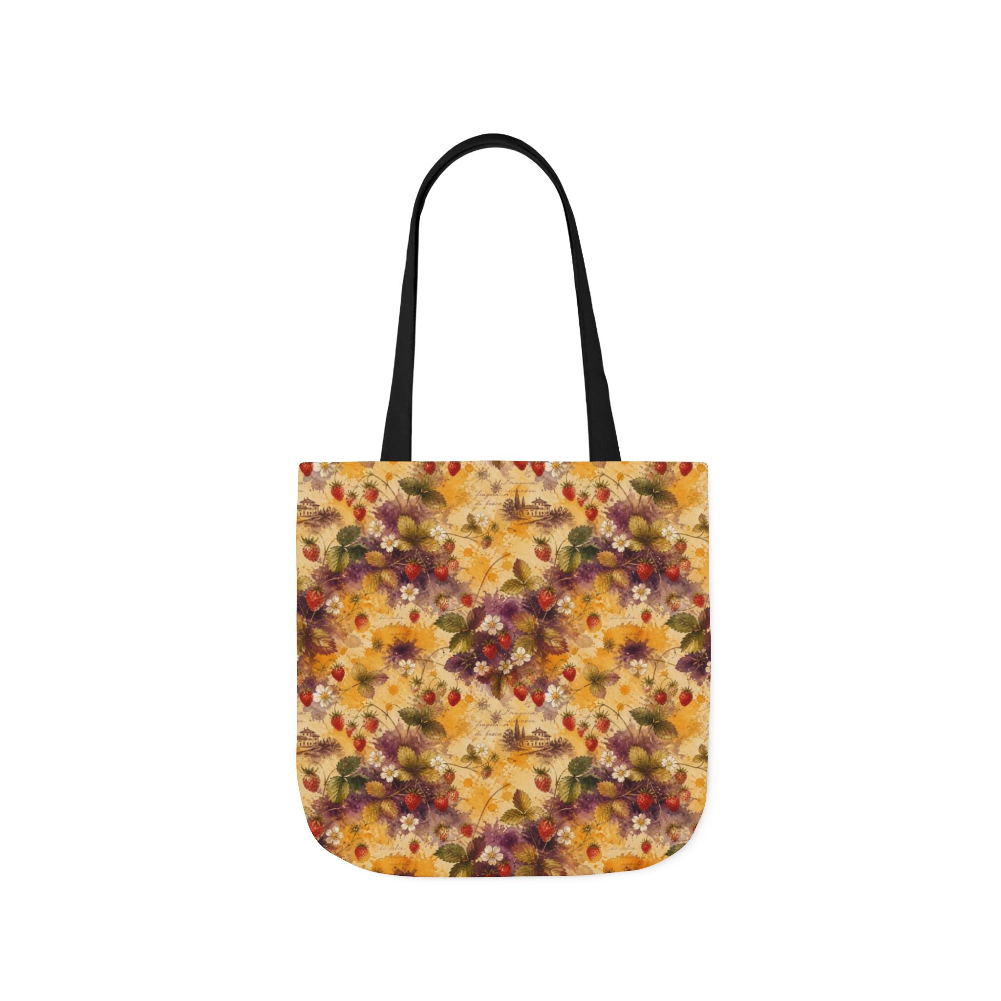 Wild Strawberries Canvas Tote Bag Mediterranean Kitchen Watercolor Splash Design Italian Cottagecore Gift