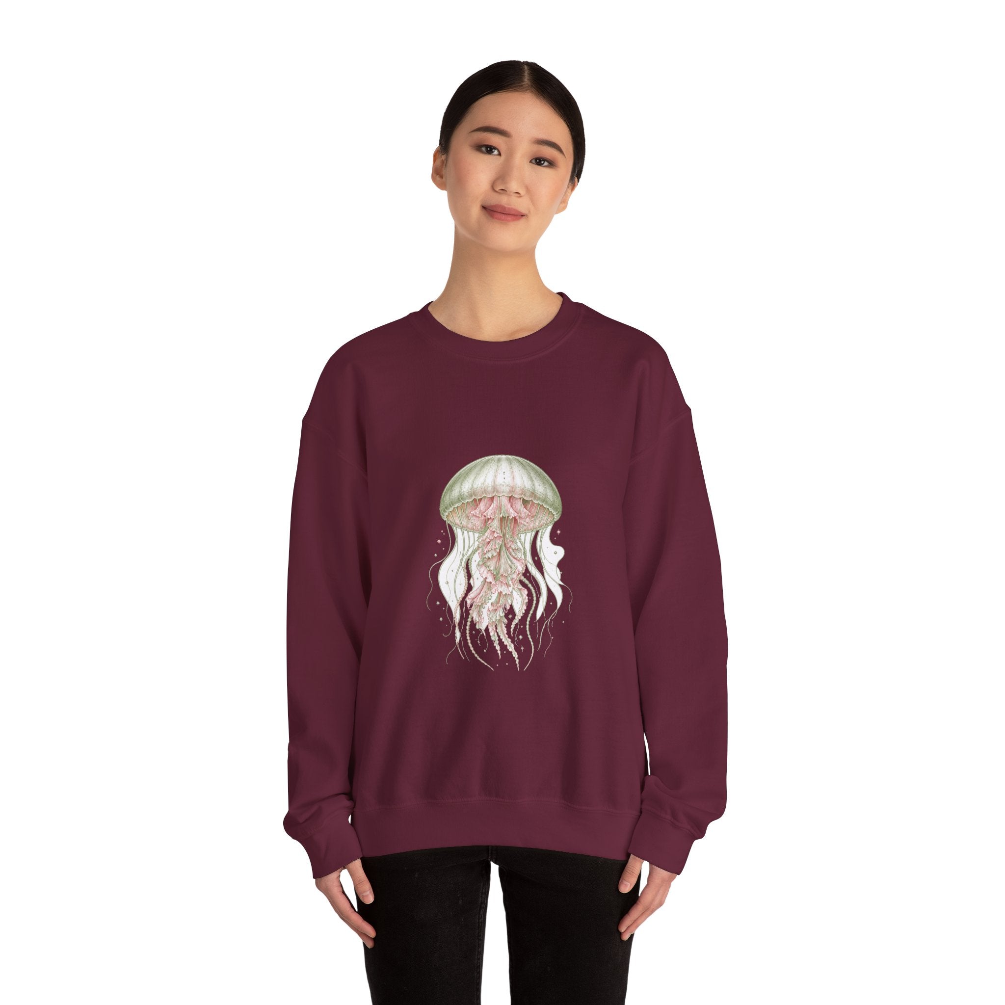 Matching Couple Sweatshirt - Octopus & Jellyfish Matching Couple Premium Fleece Sweatshirt Vintage Art His Hers Honeymoon Gift - Design B