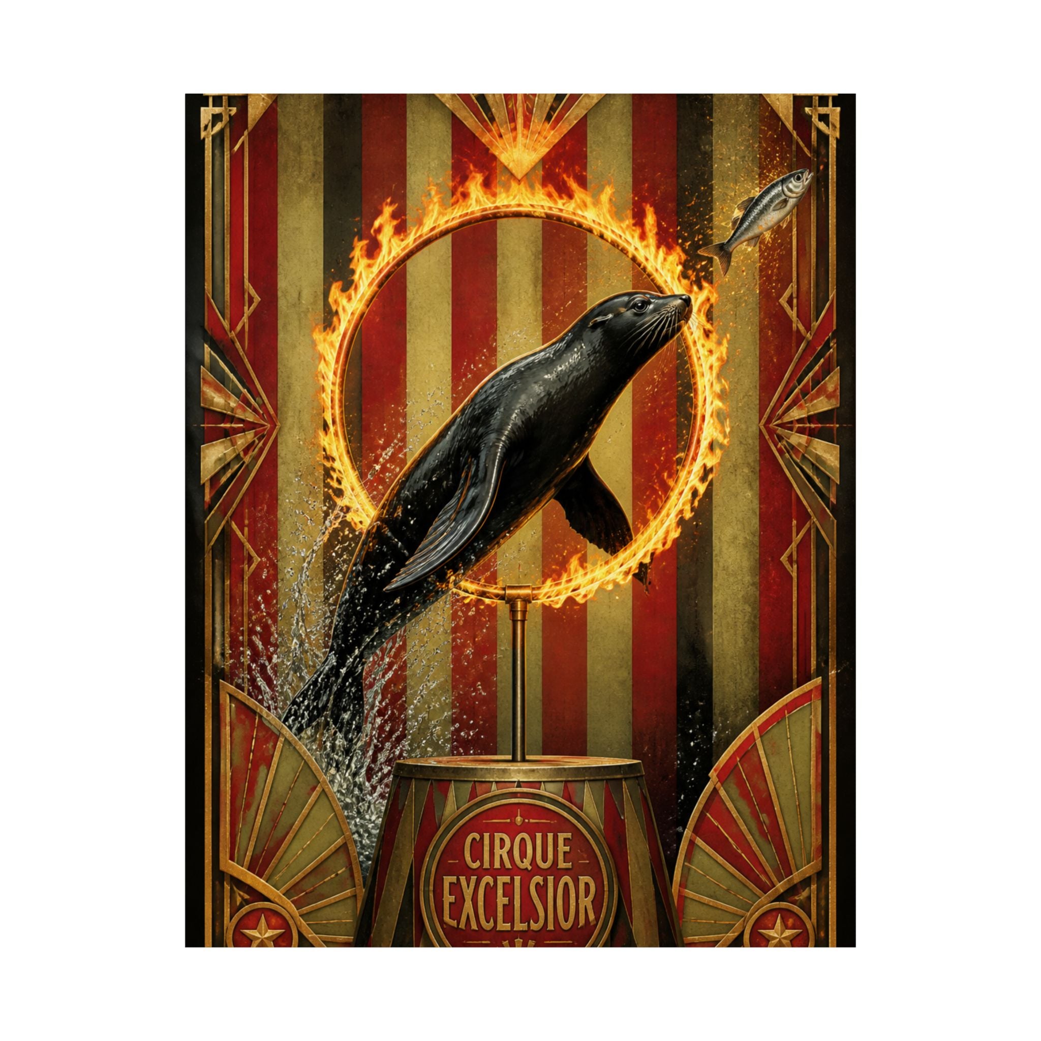 Seal Fire Hoop Wall Art Poster 24×36 Art Deco Bar Area Decor Maximalist Print
