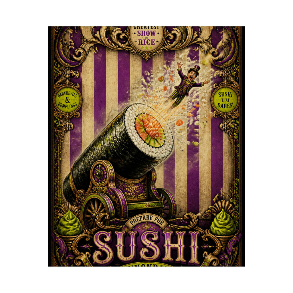 Sushi Roll Cannon Wall Art Poster 18×24 Baroque Home Office Decor Maximalist Print