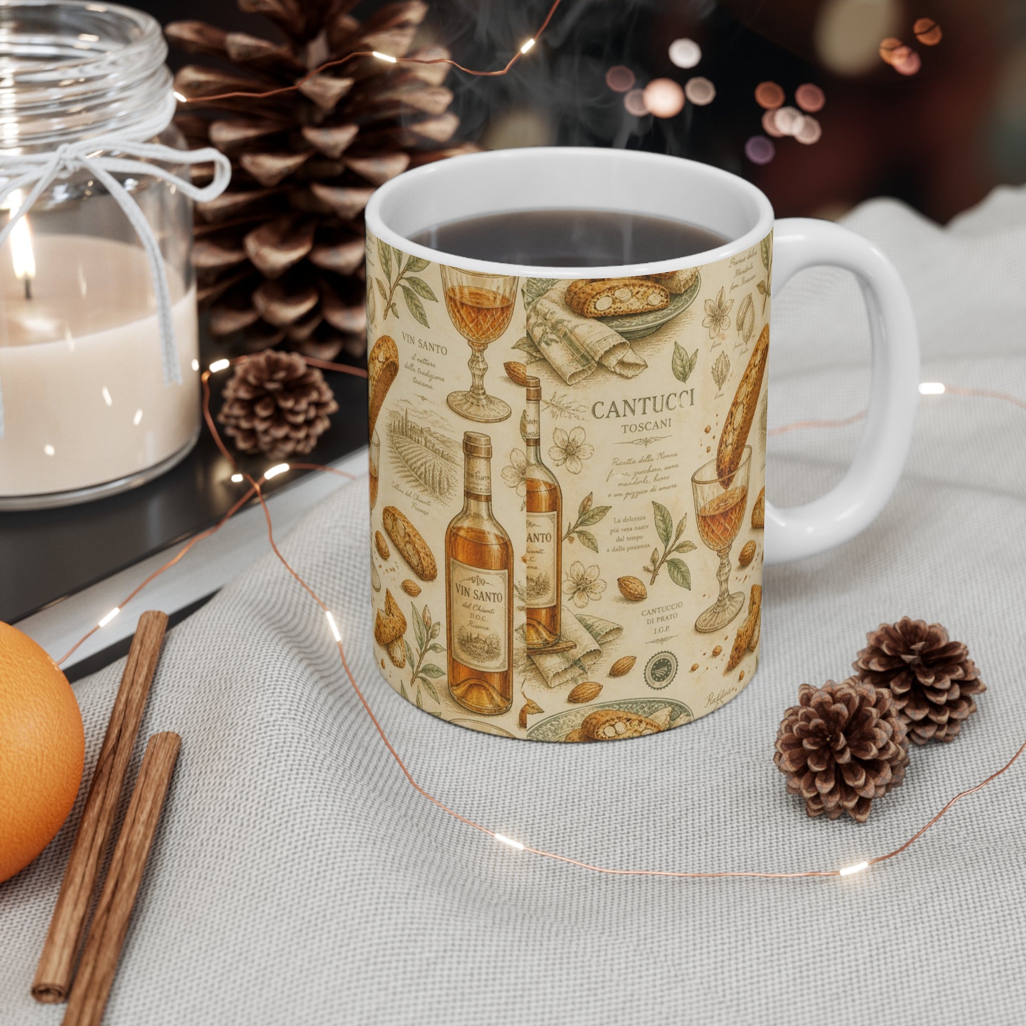 Biscotti & Vin Santo 11oz Ceramic Mug Mediterranean Kitchen Botanical Design Italian Cottagecore Gift