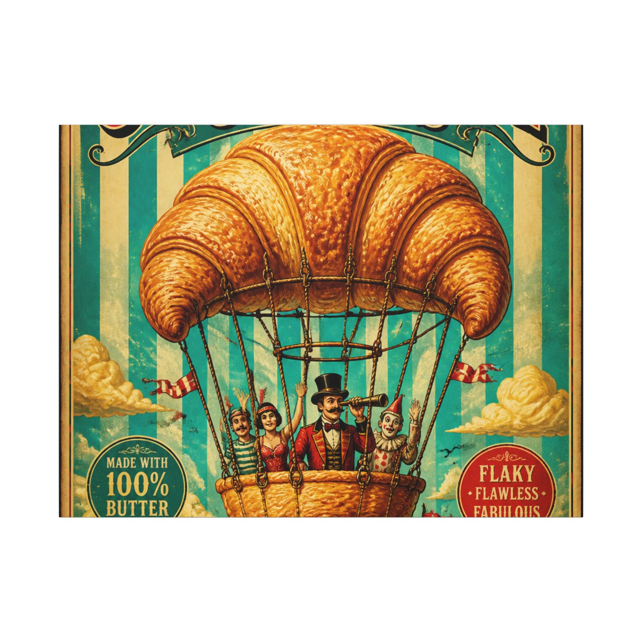 Croissant Hot Air Balloon Wall Art Canvas 24×36 Vintage Circus Bedroom Decor Maximalist Print