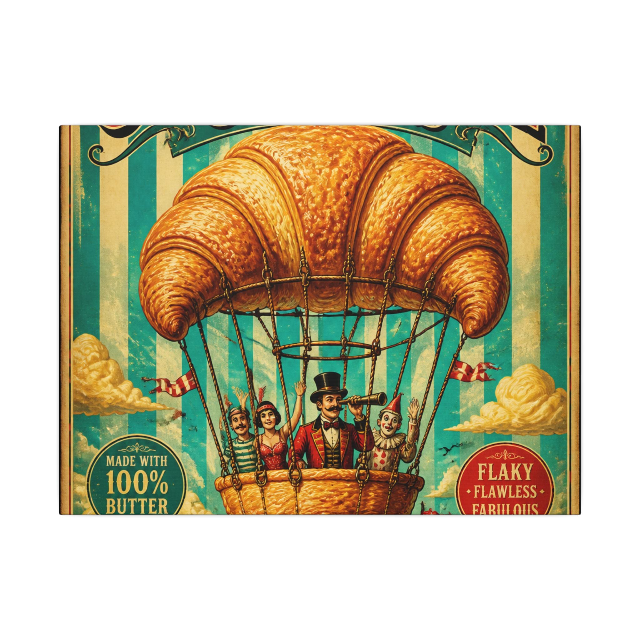 Croissant Hot Air Balloon Wall Art Canvas 24×36 Vintage Circus Bedroom Decor Maximalist Print
