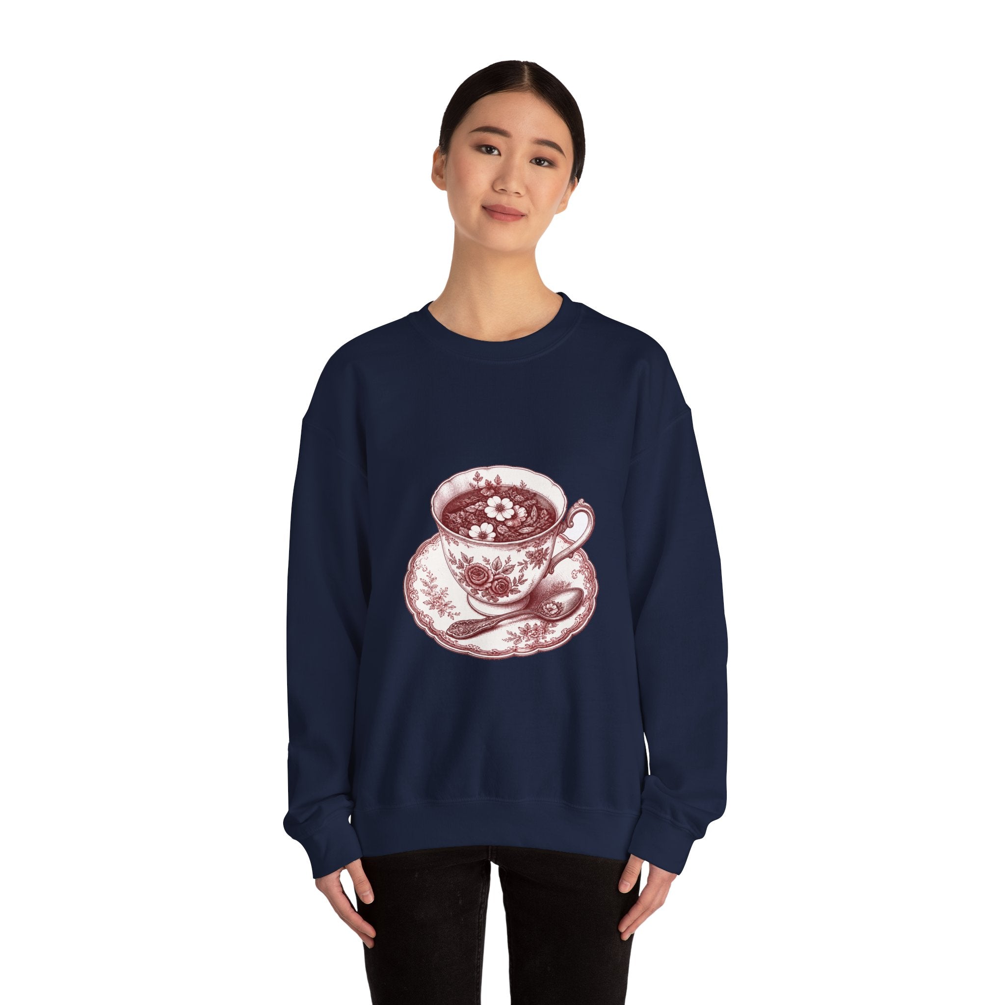 Matching Couple Sweatshirt - Coffee & Tea Matching Couple Comfort Colors Crew Hand-Drawn Art His Hers Anniversary Gift - Design B