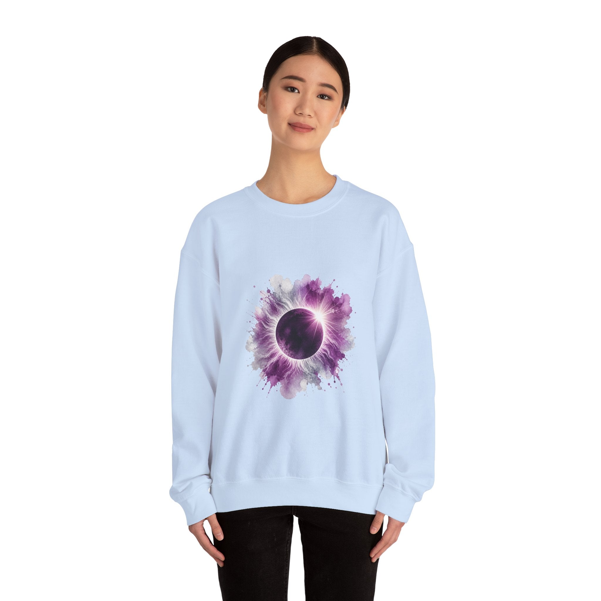 Matching Couple Sweatshirt - Solar & Lunar Eclipse Matching Couple Premium Fleece Sweatshirt Watercolor Art His Hers Birthday Gift - Design A