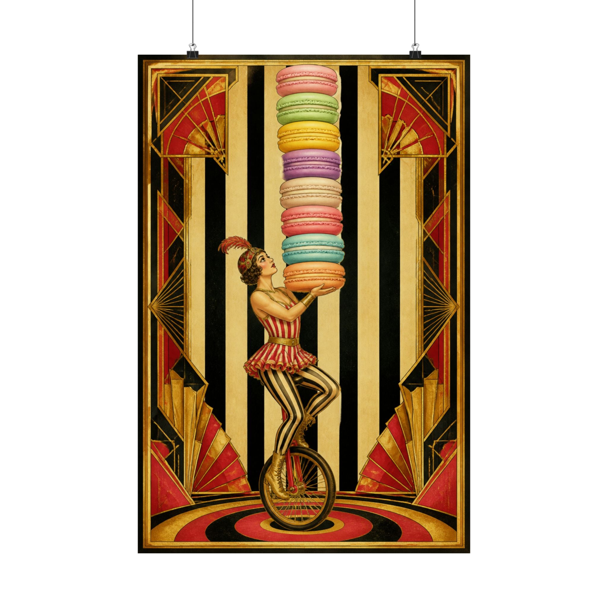 Macaron Balancing Tower Wall Art Poster 24×36 Art Deco Bar Area Decor Maximalist Print