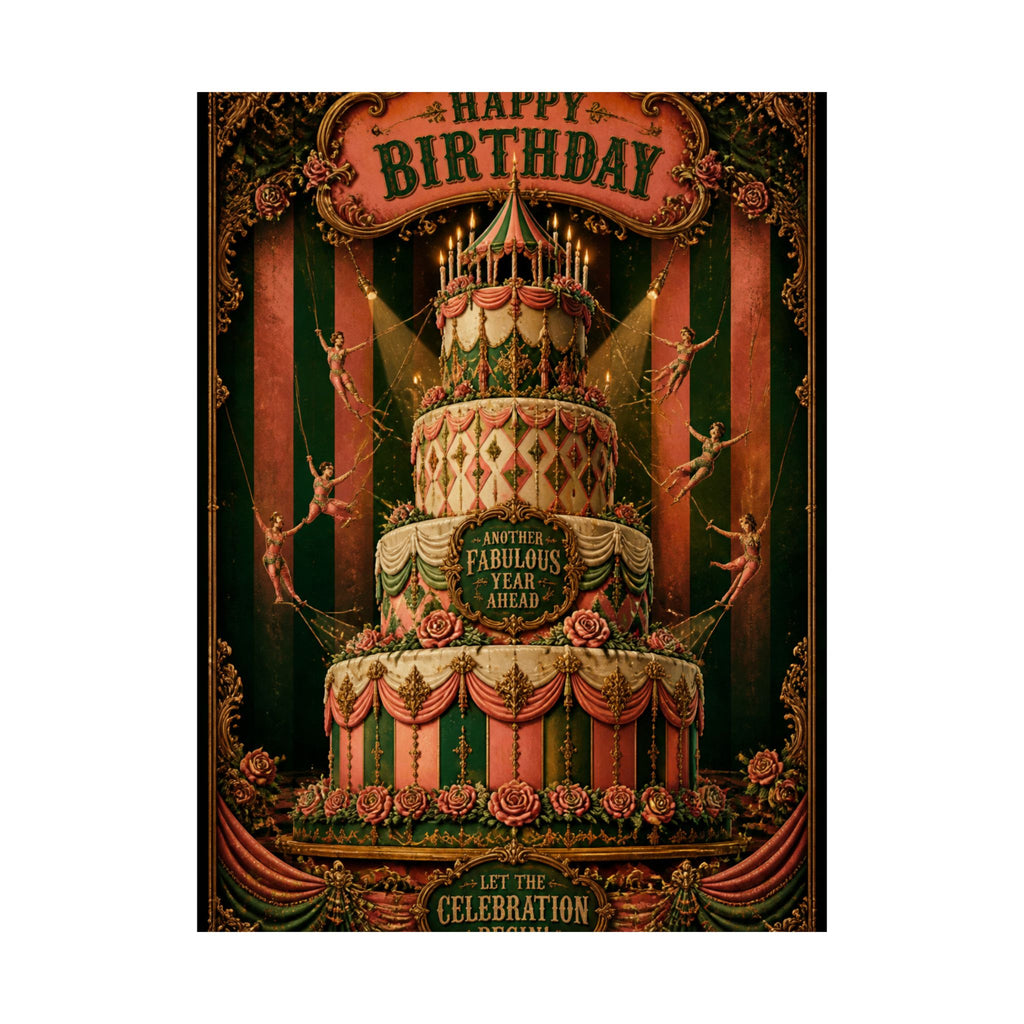 Birthday Cake Trapeze Wall Art Poster 24×36 Baroque Studio Decor Maximalist Print
